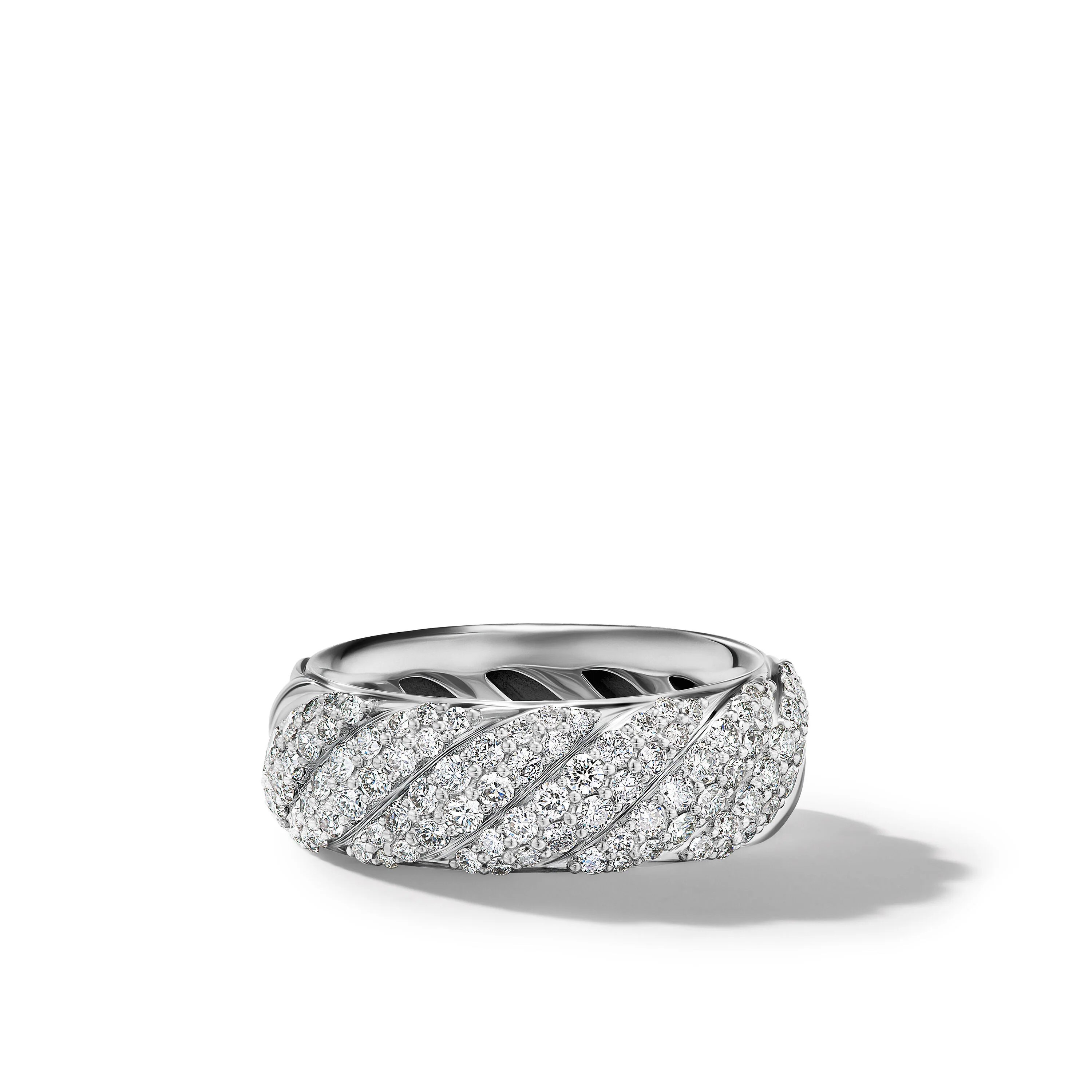 David Yurman Sculpted Cable Band Ring In Sterling Silver With Diamonds, 7.5mm