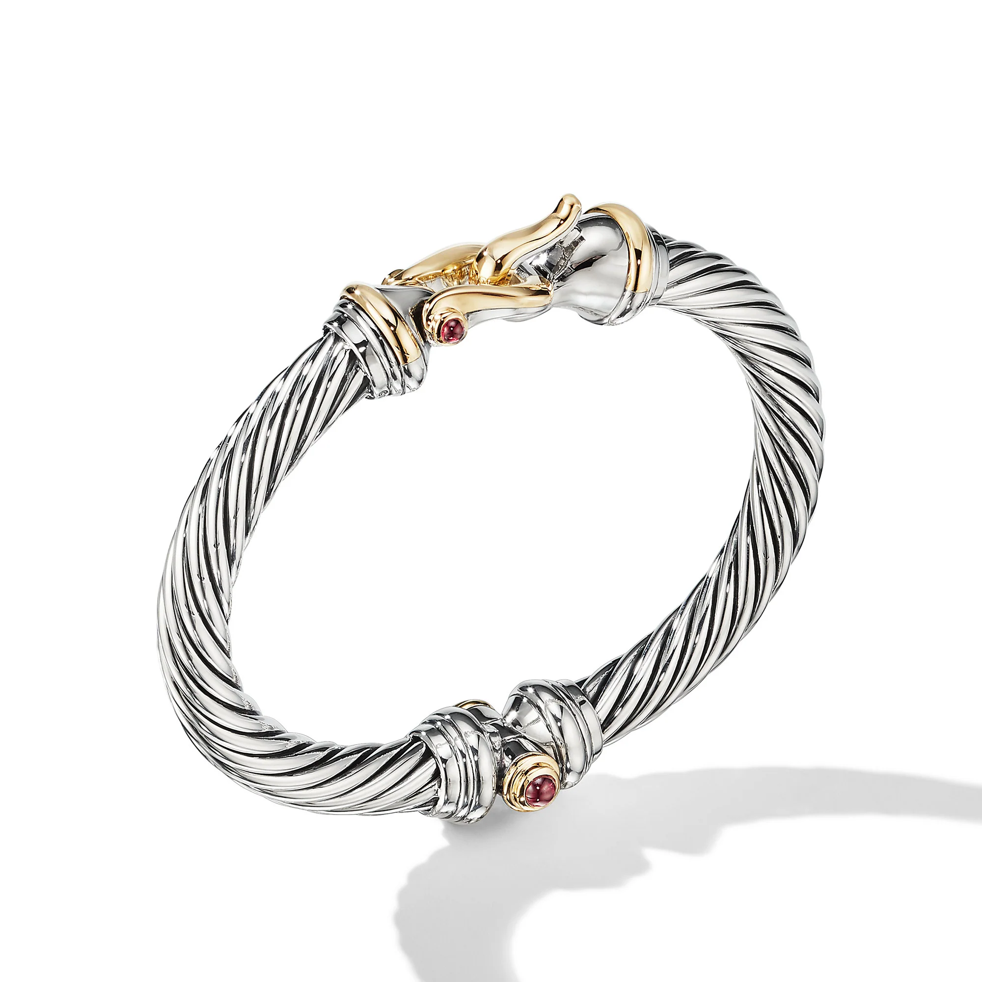 David Yurman Buckle Classic Cable Bracelet In Sterling Silver With 18k Yellow Gold And Rhodolite Garnets, 7mm