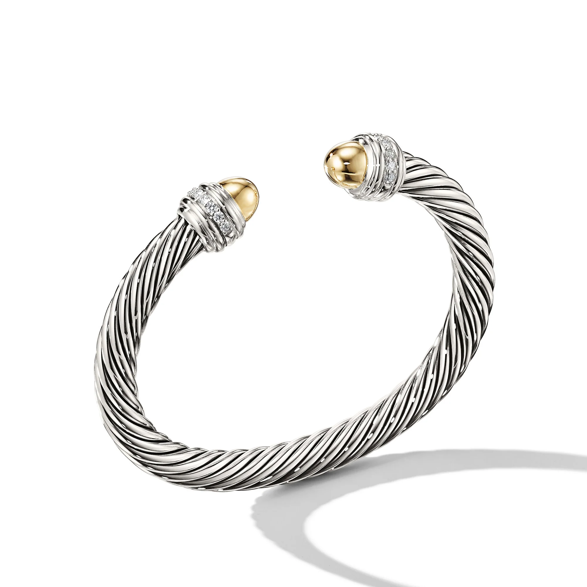 David Yurman Classic Cable Bracelet In Sterling Silver With 14k Yellow Gold Domes And Diamonds, 7mm