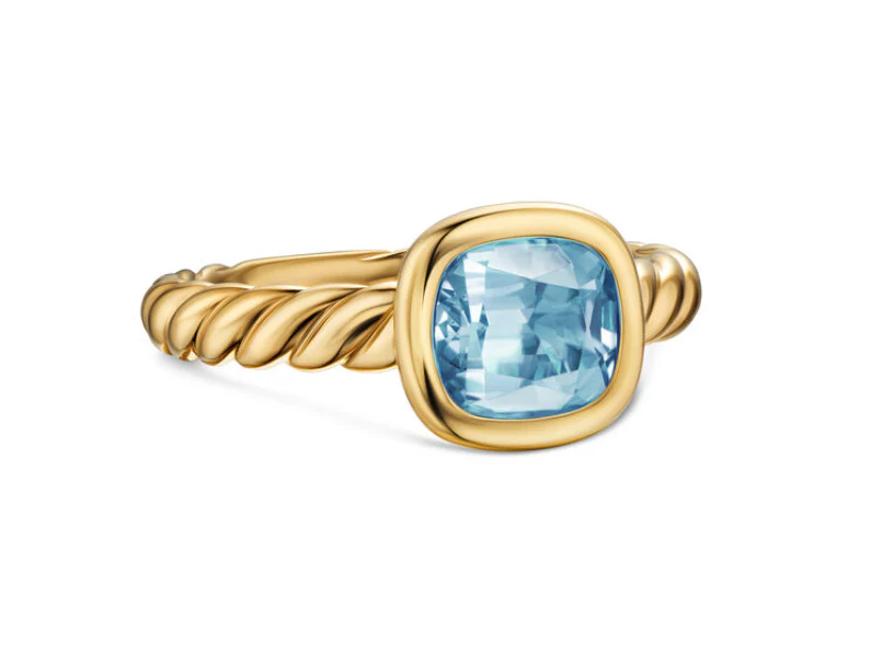 David Yurman Mercer® Stone Ring In 18k Yellow Gold With Sky Blue Topaz, 7mm - Image 2