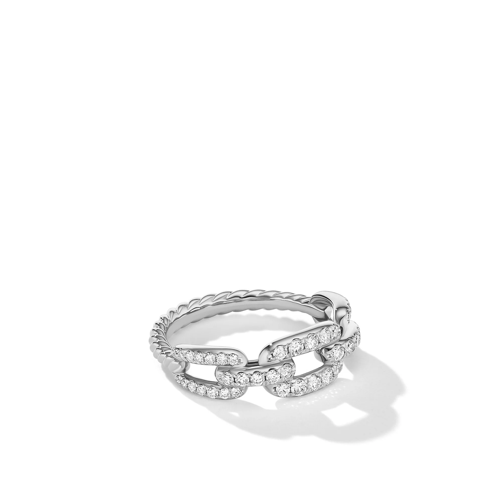David Yurman Stax Chain Link Ring In 18k White Gold With Diamonds, 7mm