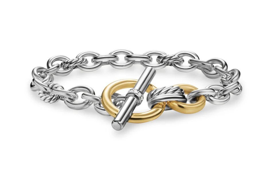 David Yurman Mercer® Toggle Chain Bracelet In Sterling Silver With 18k Yellow Gold And Diamonds, 8mm - Image 2