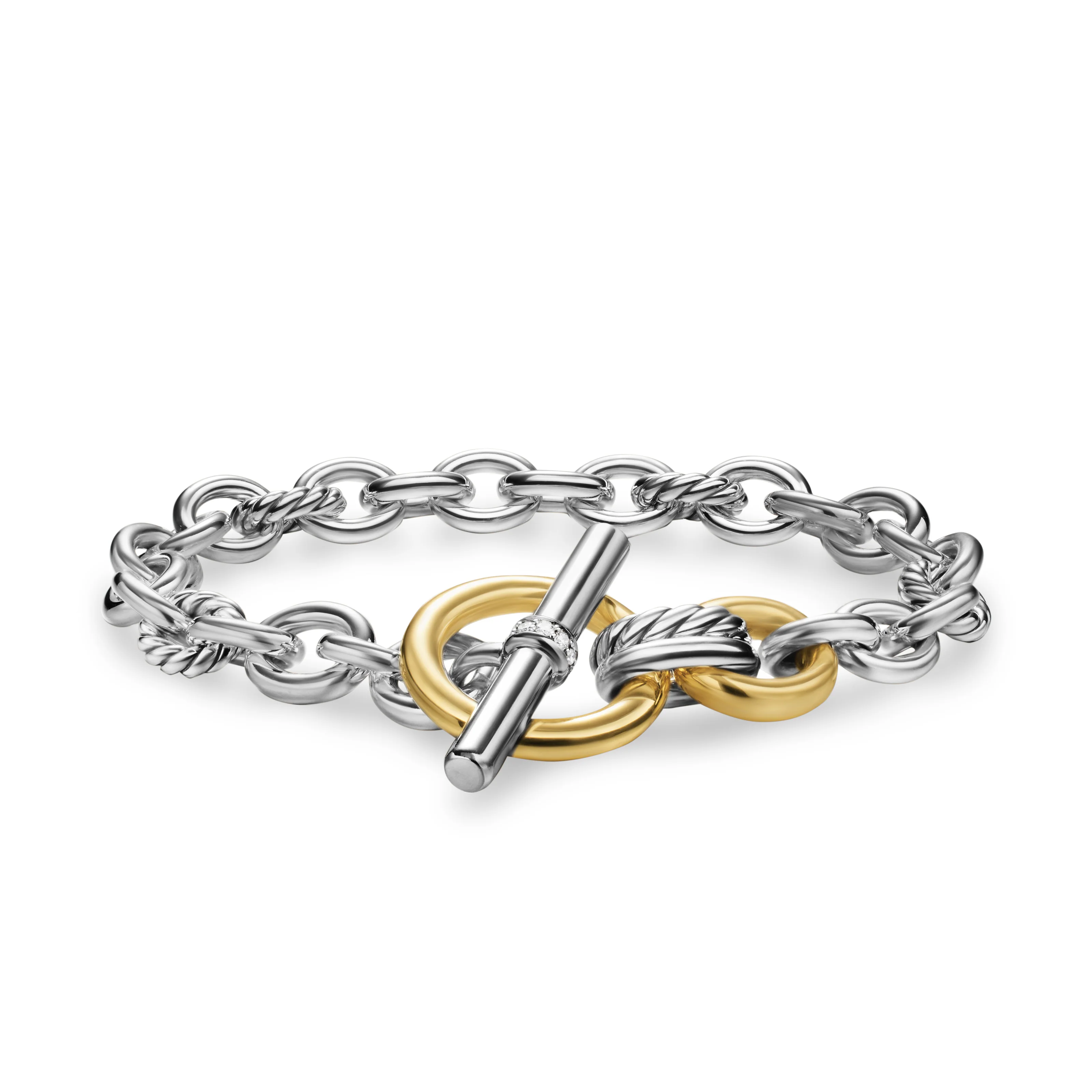 David Yurman Mercer® Toggle Chain Bracelet In Sterling Silver With 18k Yellow Gold And Diamonds, 8mm - Image 2