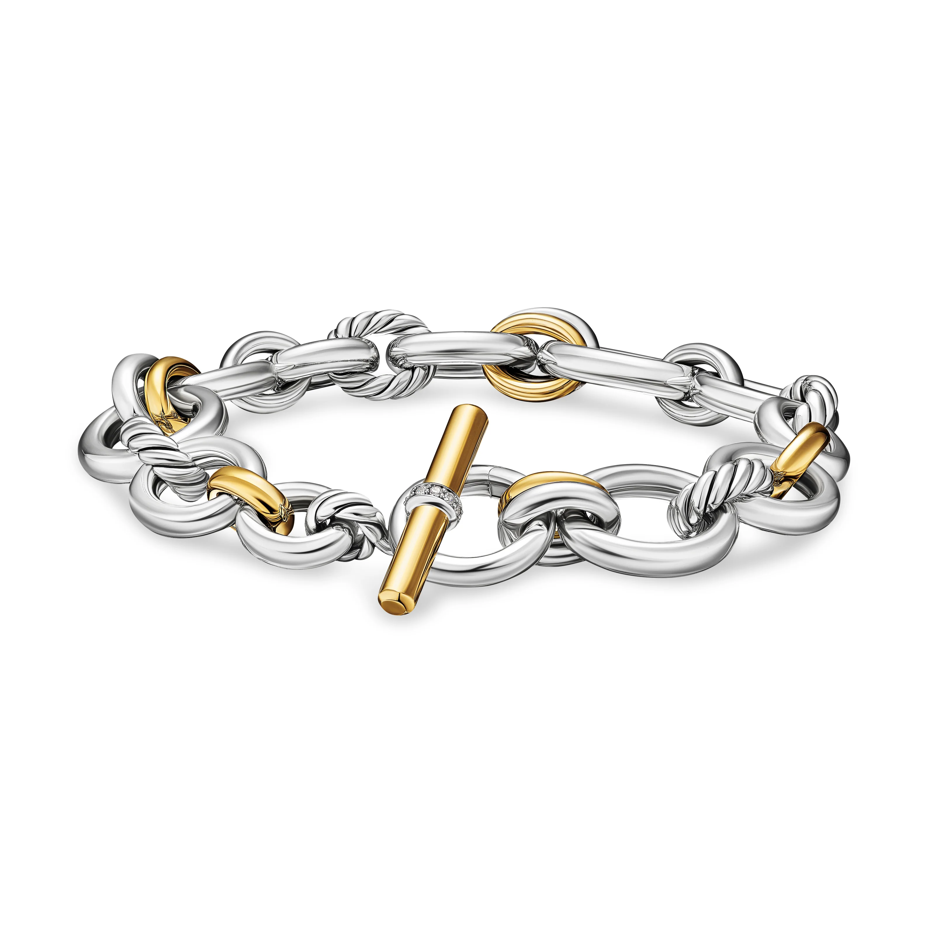David Yurman Mercer® Chain Bracelet In Sterling Silver With 18k Yellow Gold And Diamonds, 8mm - Image 2