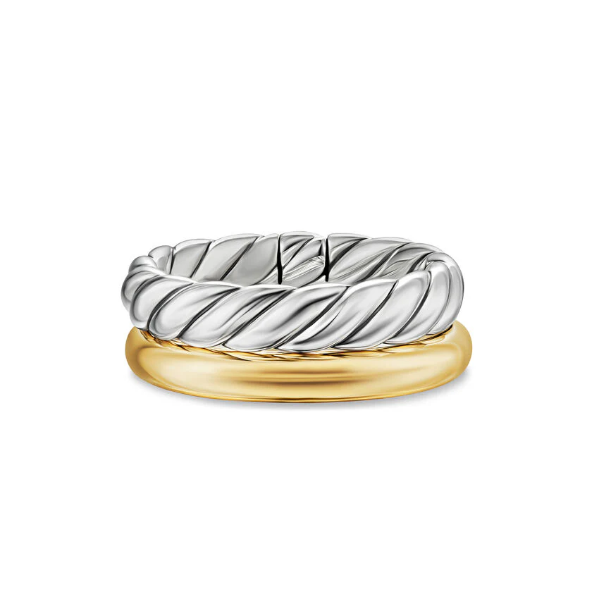 David Yurman Mercer® Two Row Ring In Sterling Silver With 18k Yellow Gold, 8mm - Image 2