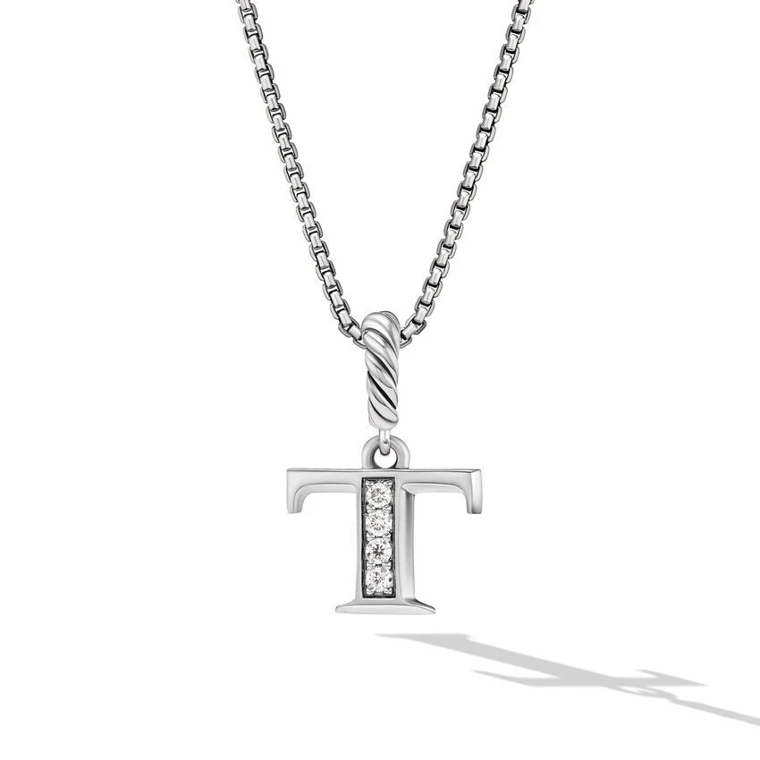 David Yurman Pavé Initial Pendant Necklace In Sterling Silver With Diamond T - Image 2