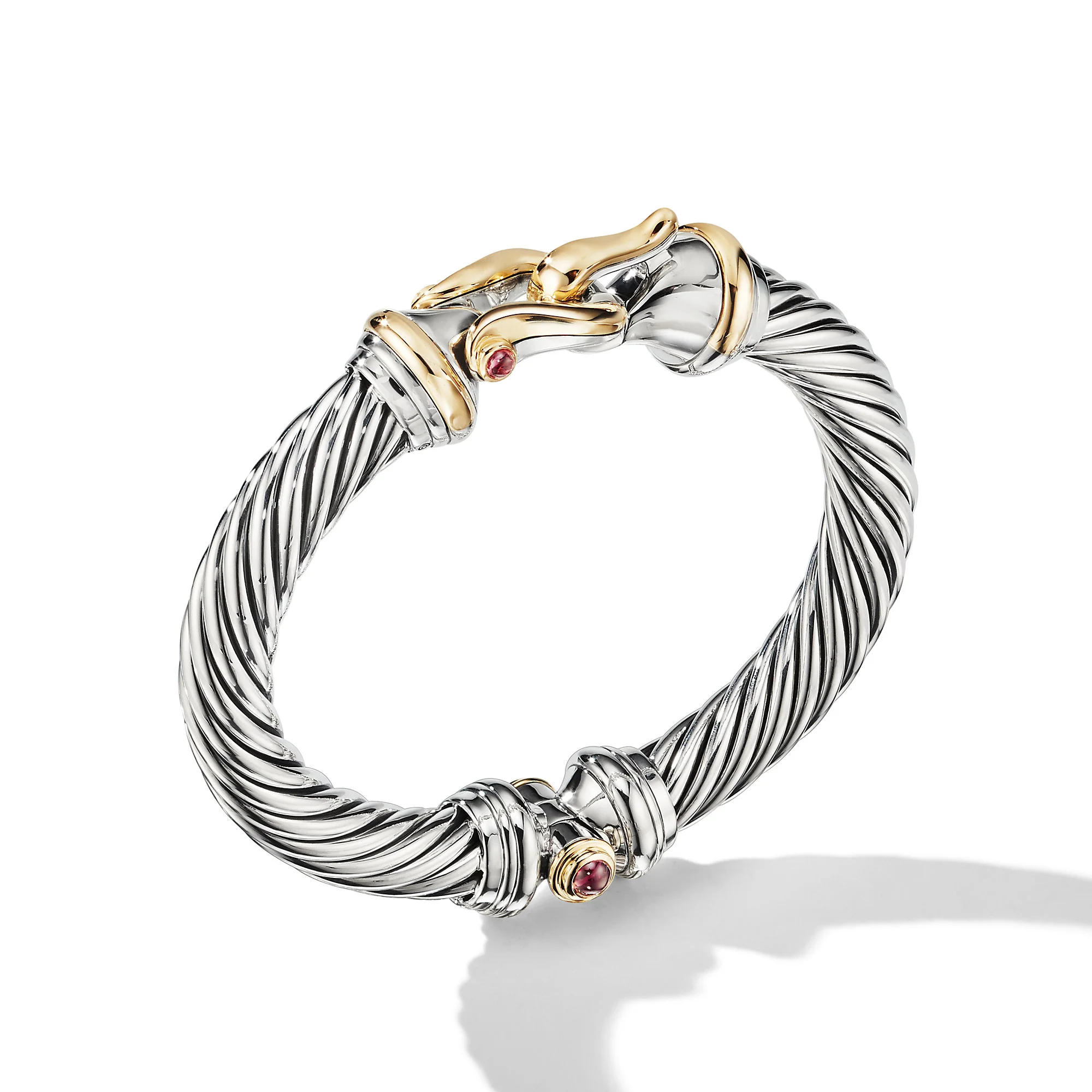 David Yurman Buckle Classic Cable Bracelet In Sterling Silver With 18k Yellow Gold And Rhodolite Garnets, 9mm