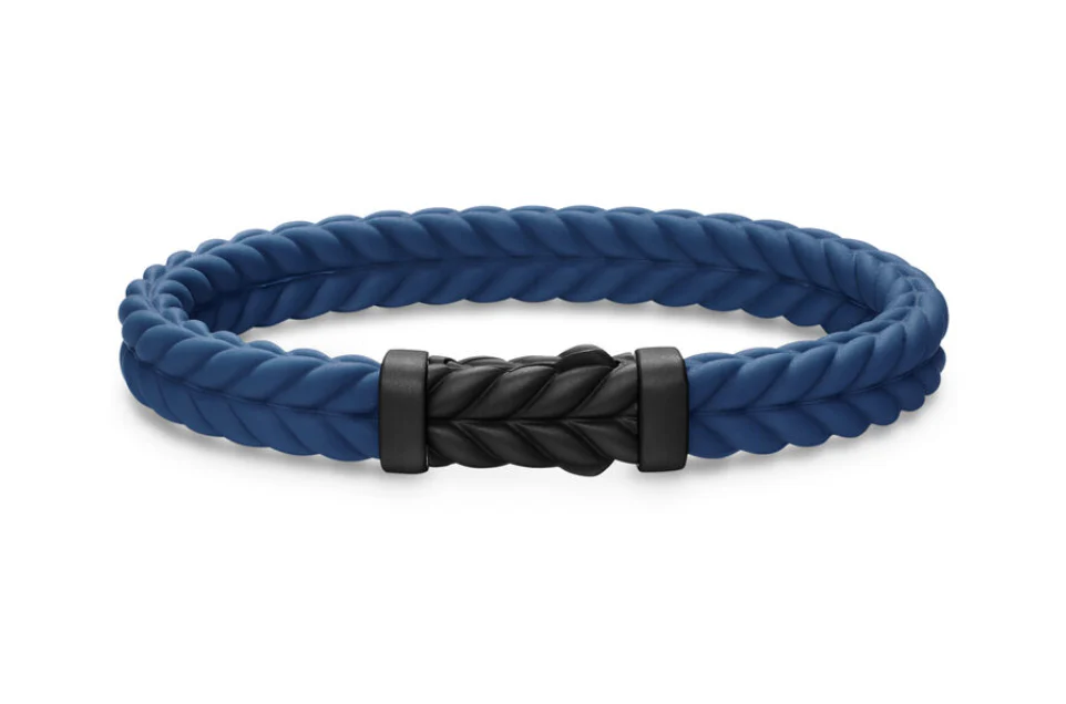 David Yurman Chevron Bracelet In Blue Rubber With Black Titanium, 9mm - Image 2
