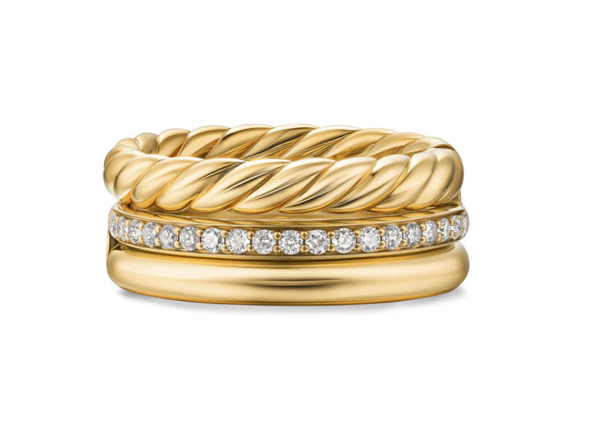 David Yurman Mercer® Three Row Ring In 18k Yellow Gold With Diamonds, 8.9mm - Image 2