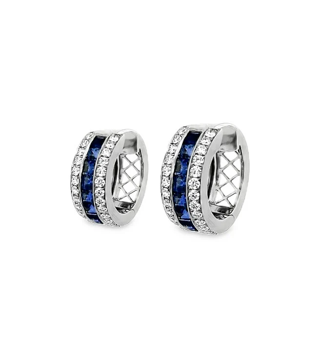 Brown & Co. 18k White Gold Sapphire & Diamond Hoop Earrings - Image 2