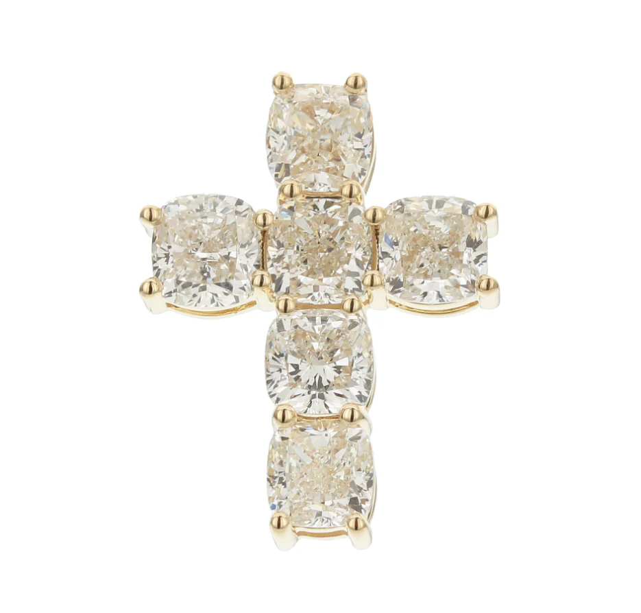 Brown & Co. 18k Yellow Gold 3.06ct Cushion Cut Diamond Cross Pendant Necklace - Image 3