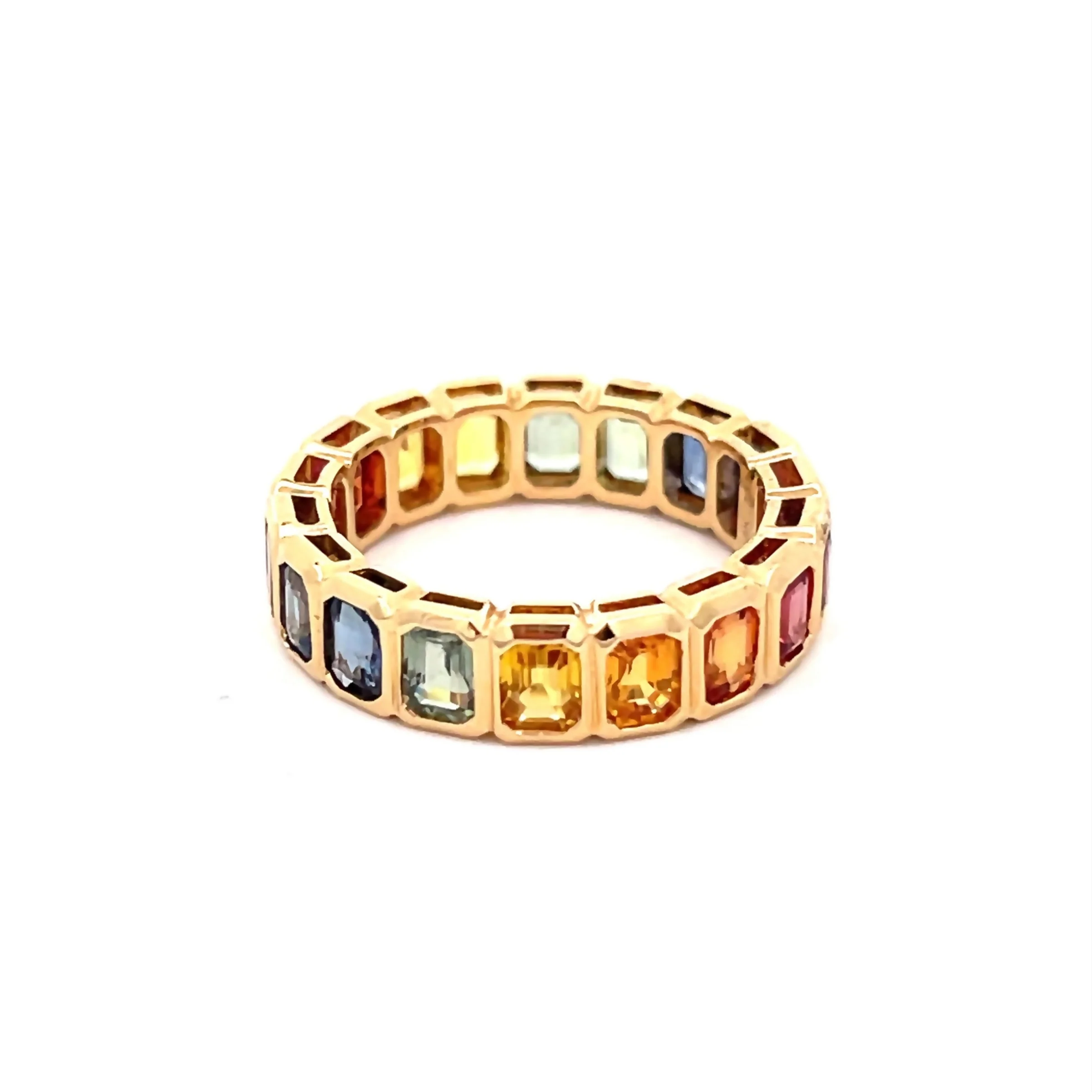 Brown & Co. 18k Yellow Gold Rainbow Sapphire Bezel-Set Band - Image 2