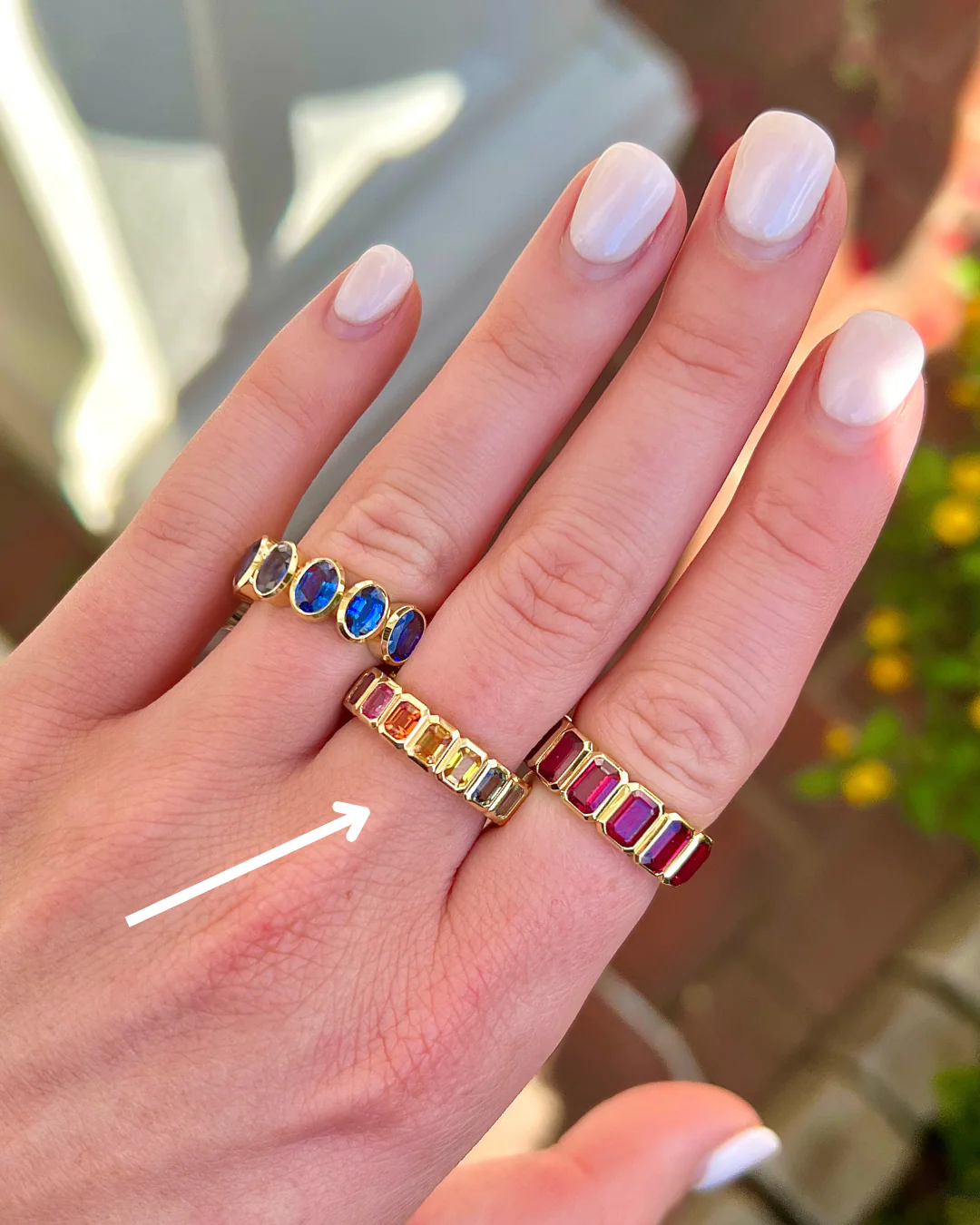 Brown & Co. 18k Yellow Gold Rainbow Sapphire Bezel-Set Band - Image 3