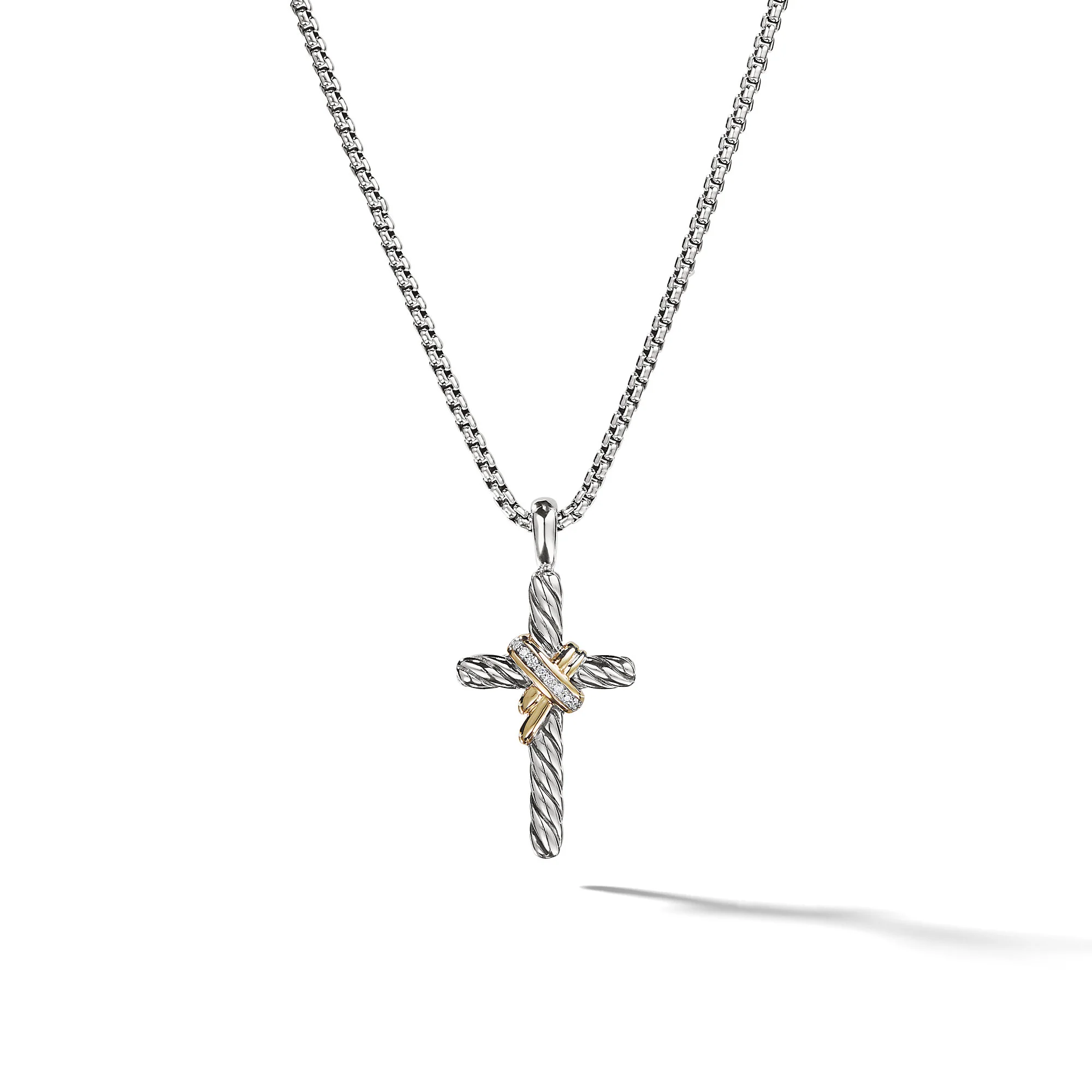 David Yurman X Cross Necklace In Sterling Silver With 14k Yellow Gold And Diamonds, 31.7mm