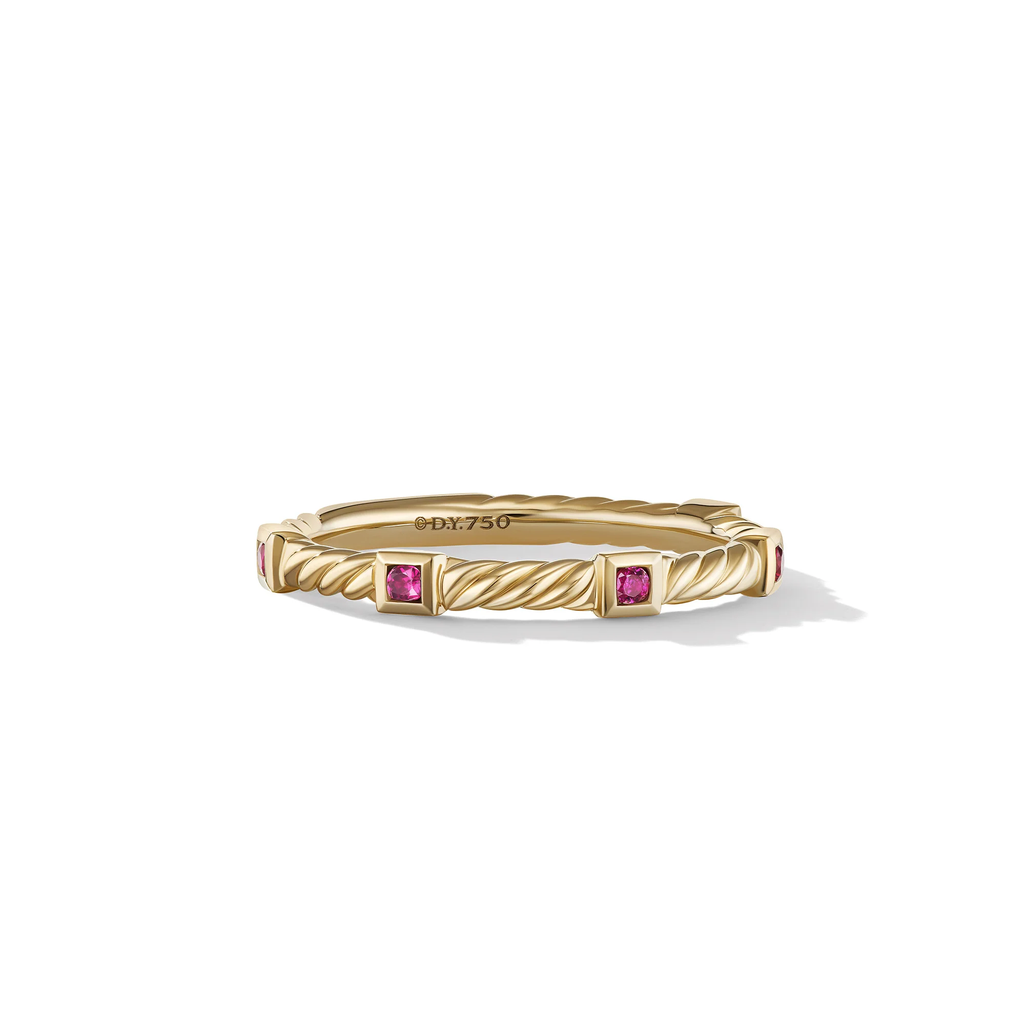David Yurman Cable Collectibles® Stack Ring In 18k Yellow Gold With Rubies, 2mm