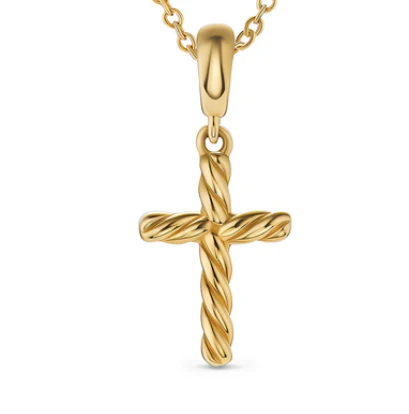 David Yurman Cable Cross Pendant Necklace In 18k Yellow Gold, 17.5mm - Image 2
