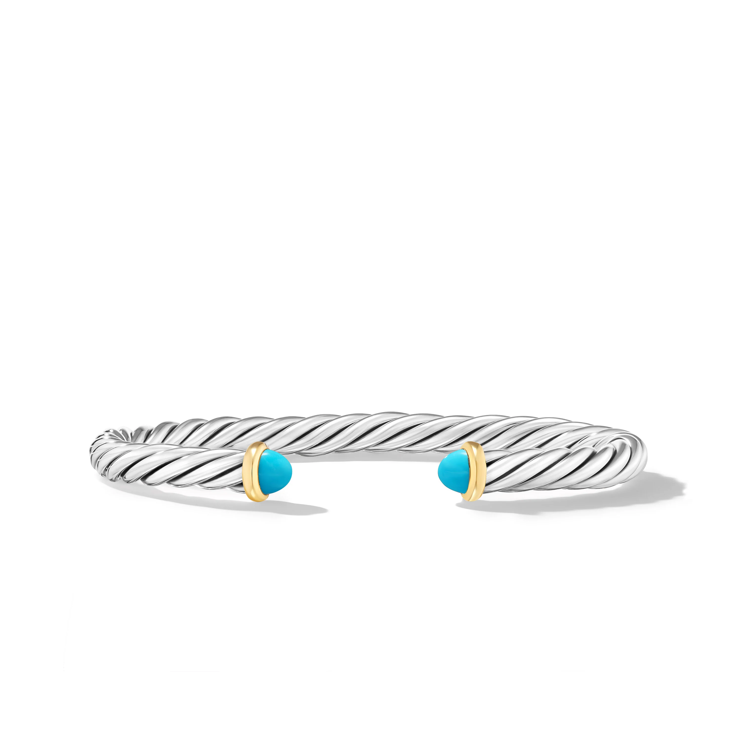 David Yurman Cable Cuff Bracelet In Sterling Silver With 14k Yellow Gold And Turquoise, 6mm