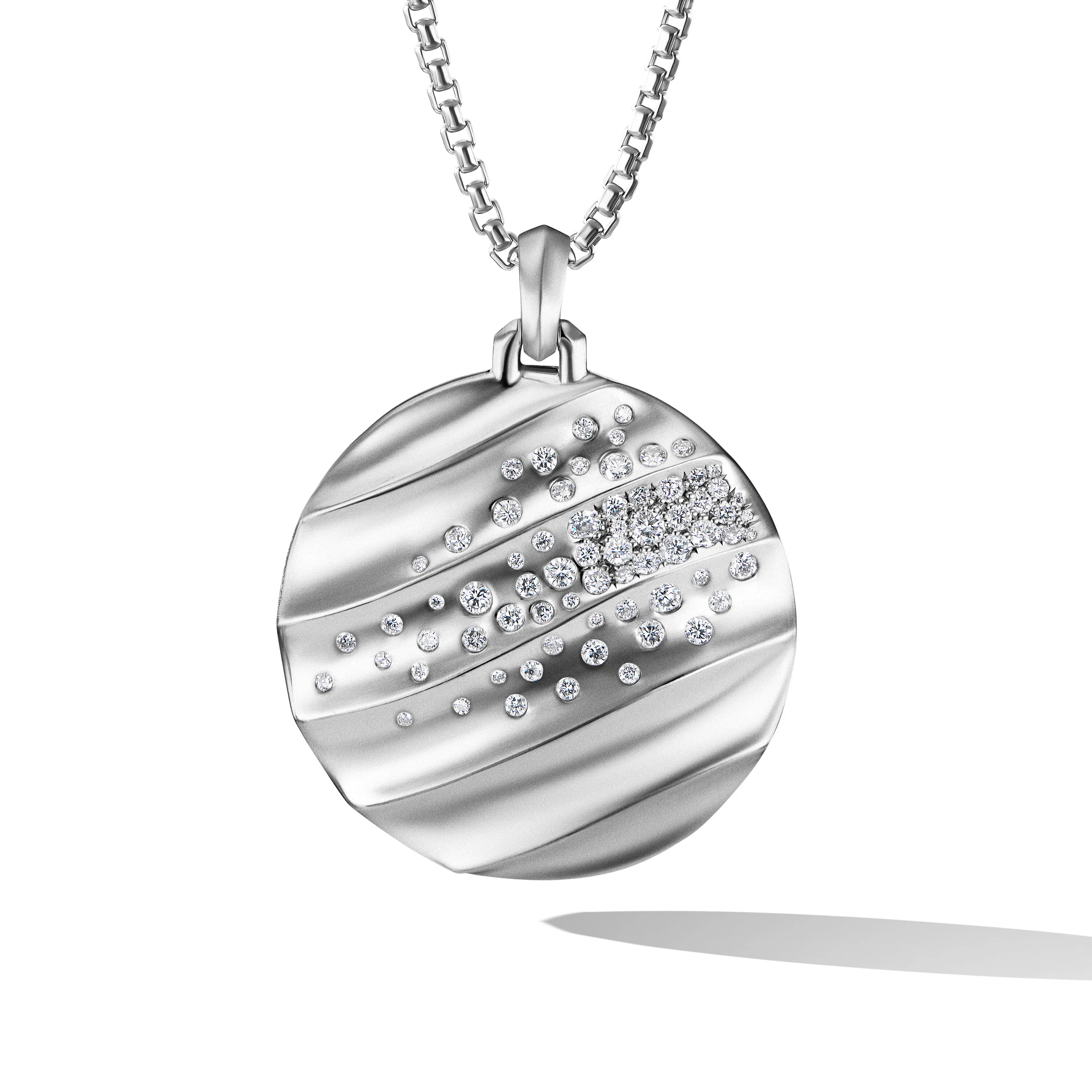 David Yurman Cable Edge® Pendant In Sterling Silver With Diamonds, 37mm