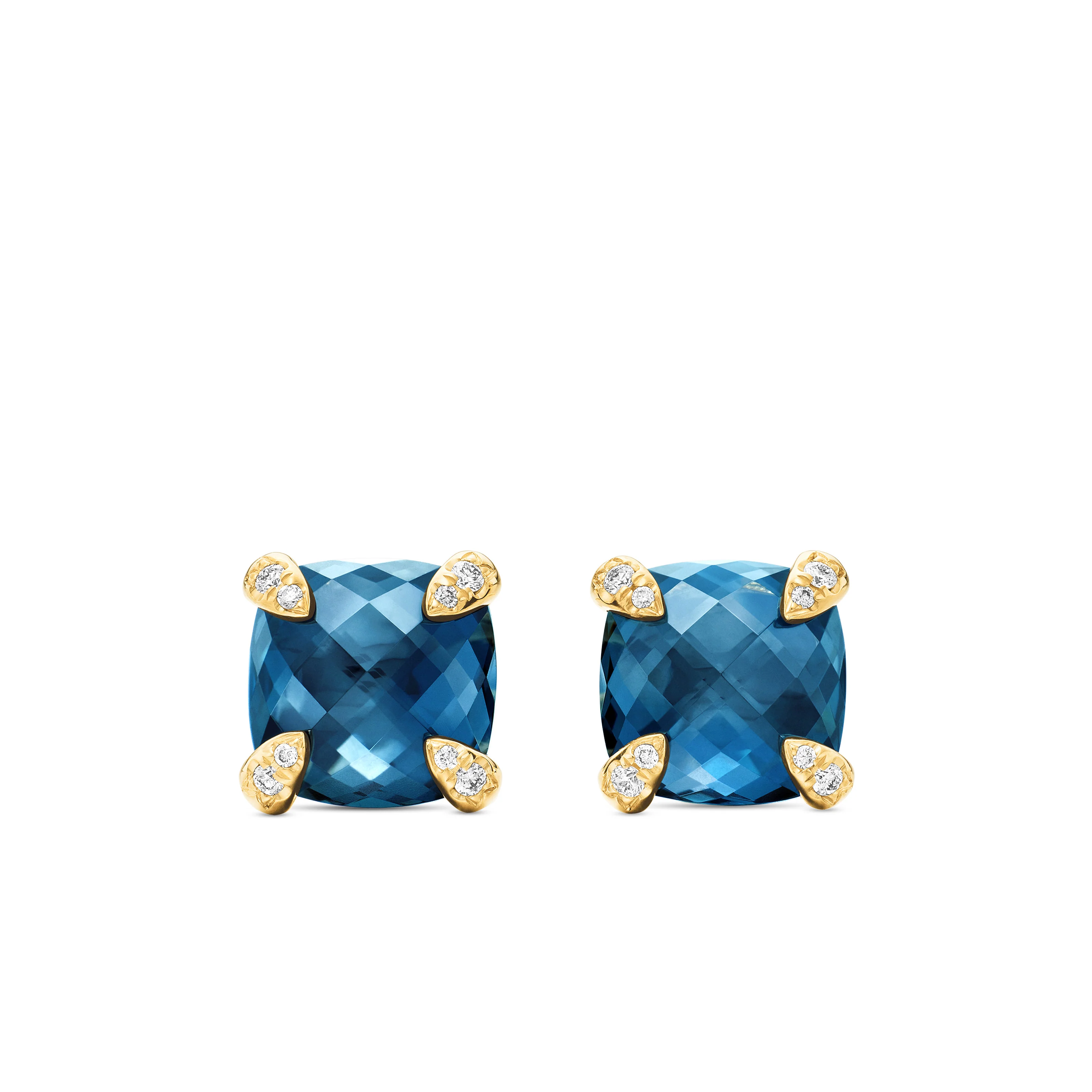 David Yurman Chatelaine® Stud Earrings In 18k Yellow Gold With Hampton Blue Topaz And Diamonds, 8mm - Image 2