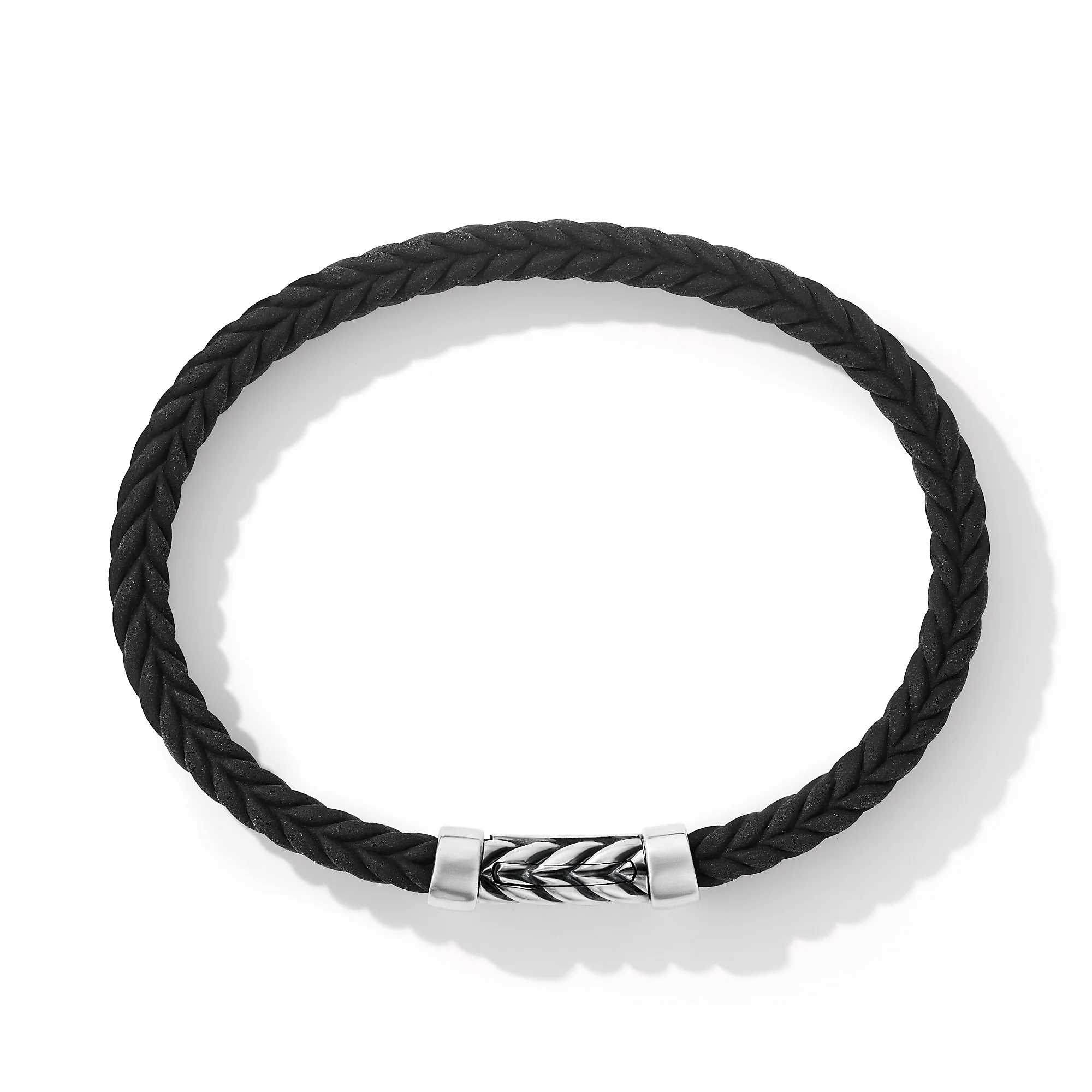 David Yurman Chevron Bracelet In Green Rubber With Sterling Silver, 6mm