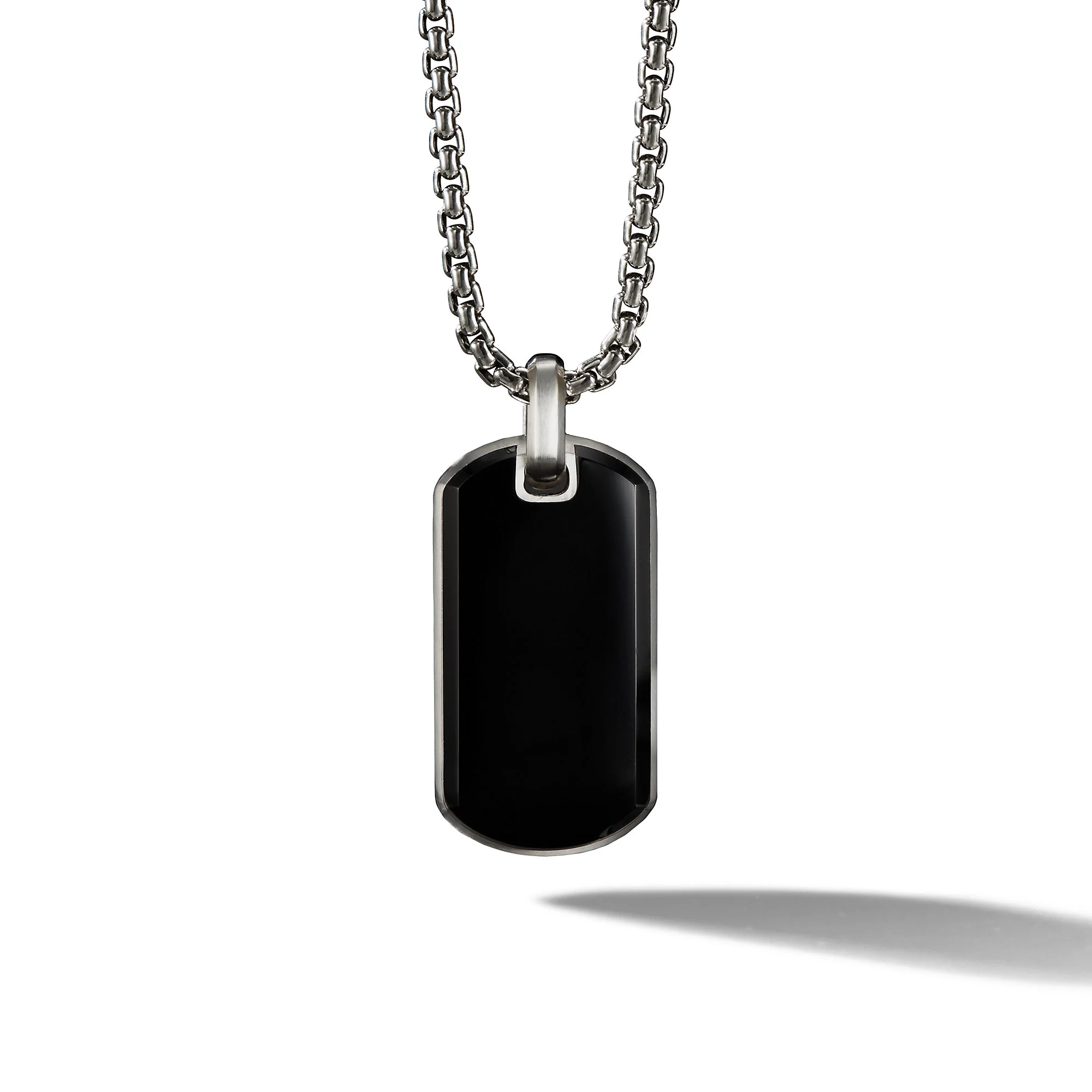 David Yurman Chevron Tag In Sterling Silver With Black Onyx, 35mm