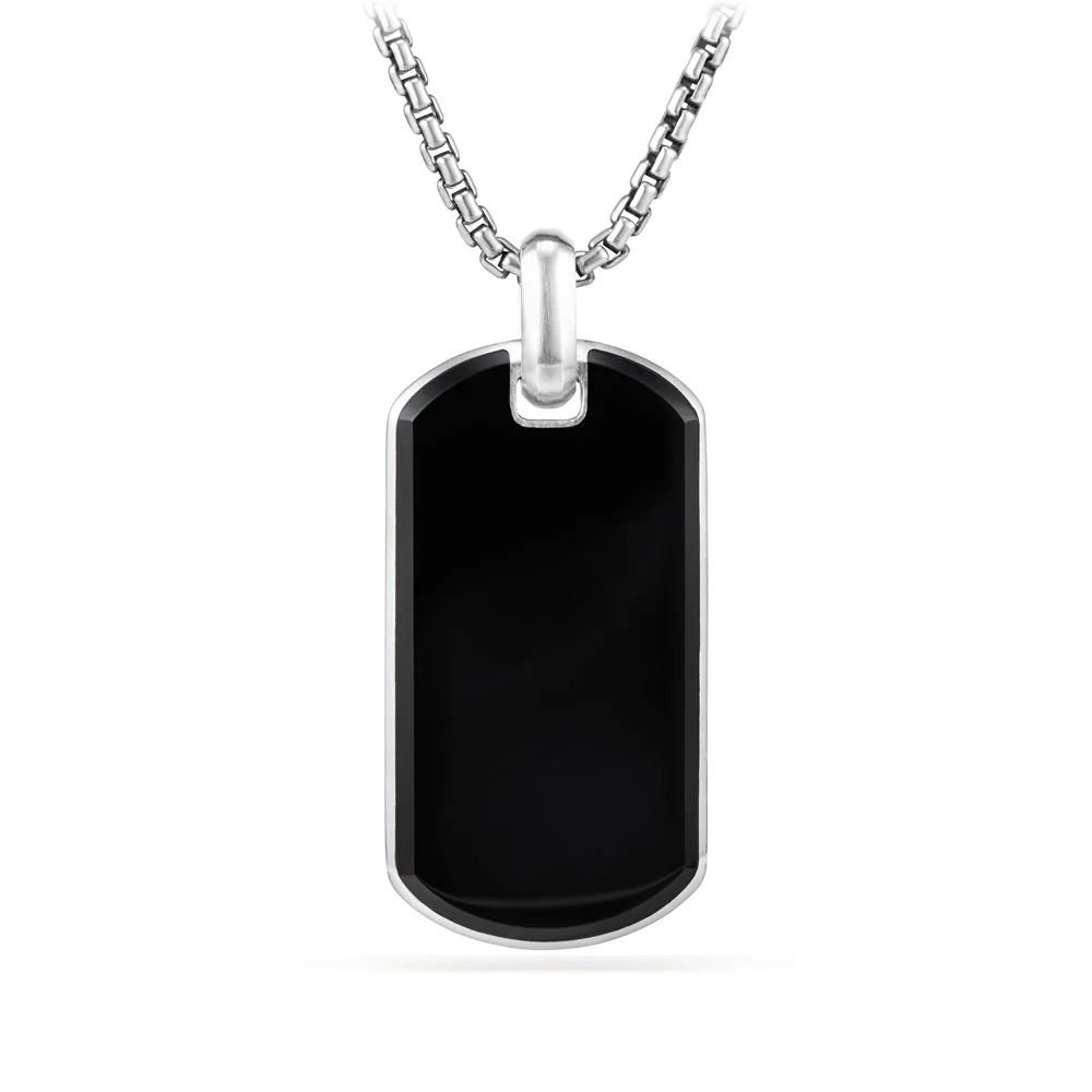 David Yurman Chevron Tag In Sterling Silver With Black Onyx, 42mm