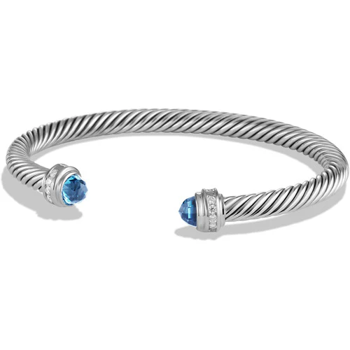 David Yurman Classic Cable Bracelet In Sterling Silver With Hampton Blue Topaz And Diamonds, 5mm