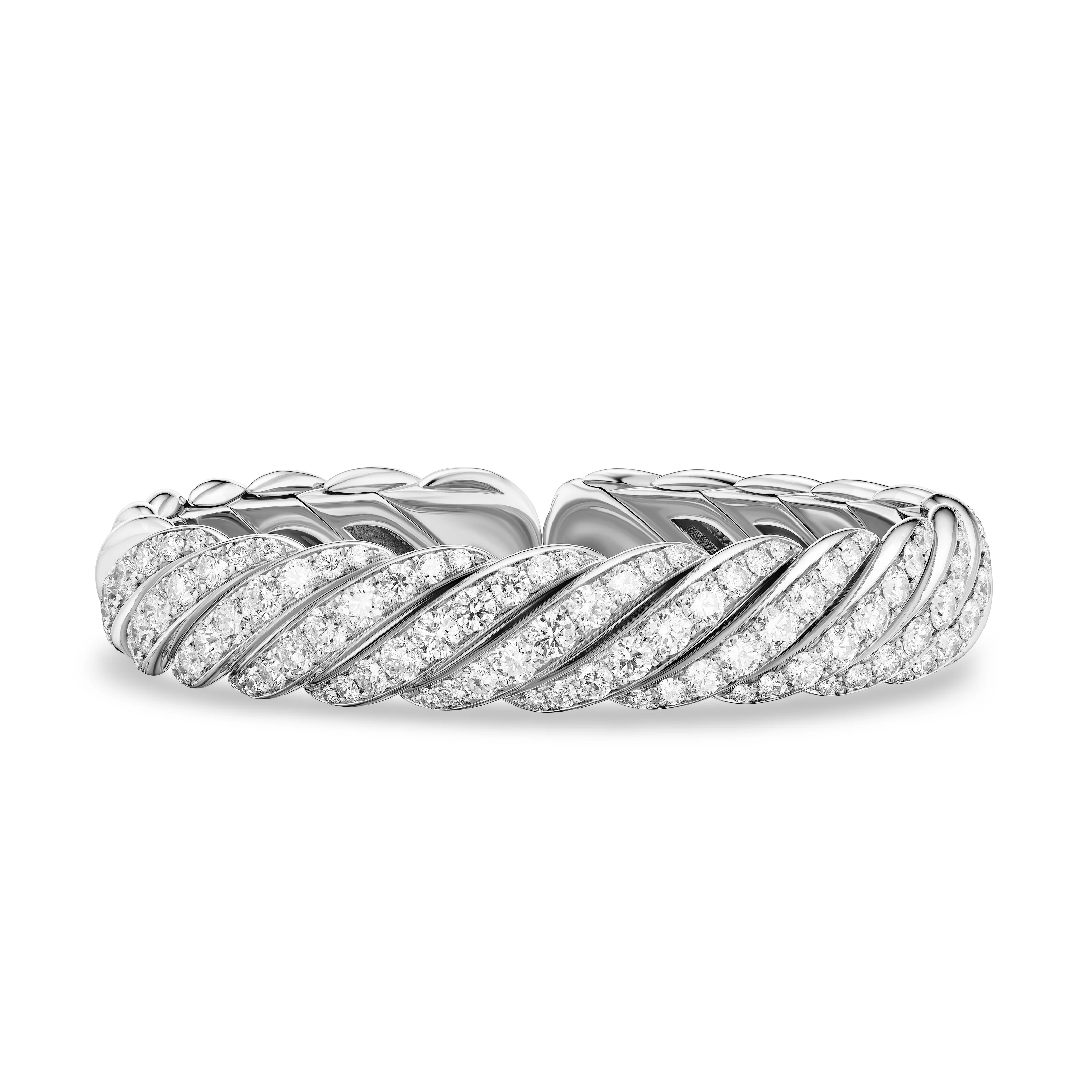 David Yurman Sculpted Cable Flex Bracelet In 18k White Gold With Diamonds, 11mm - Image 2