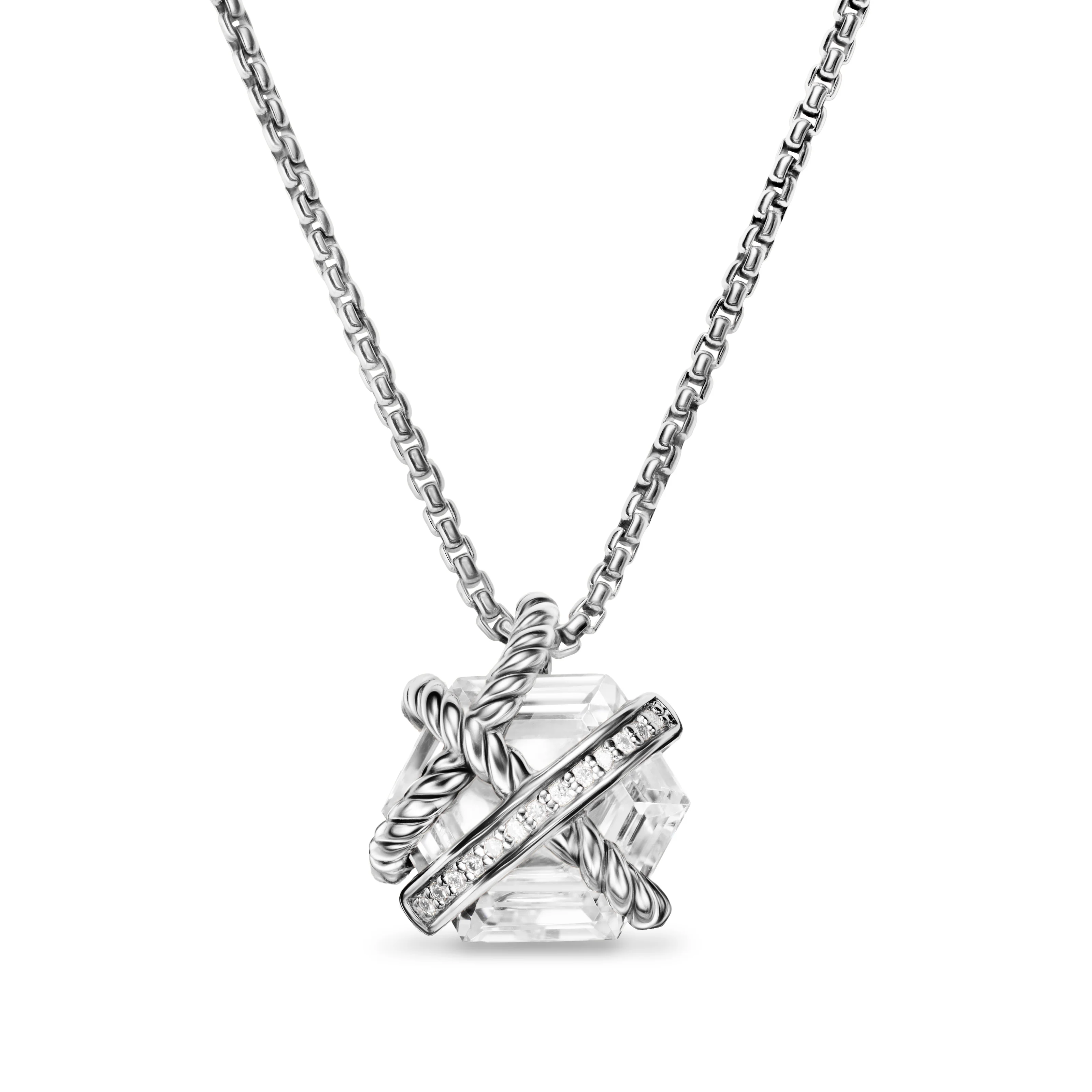David Yurman Cable Wrap Necklace In Sterling Silver With Crystal And Diamonds, 12.5mm - Image 2