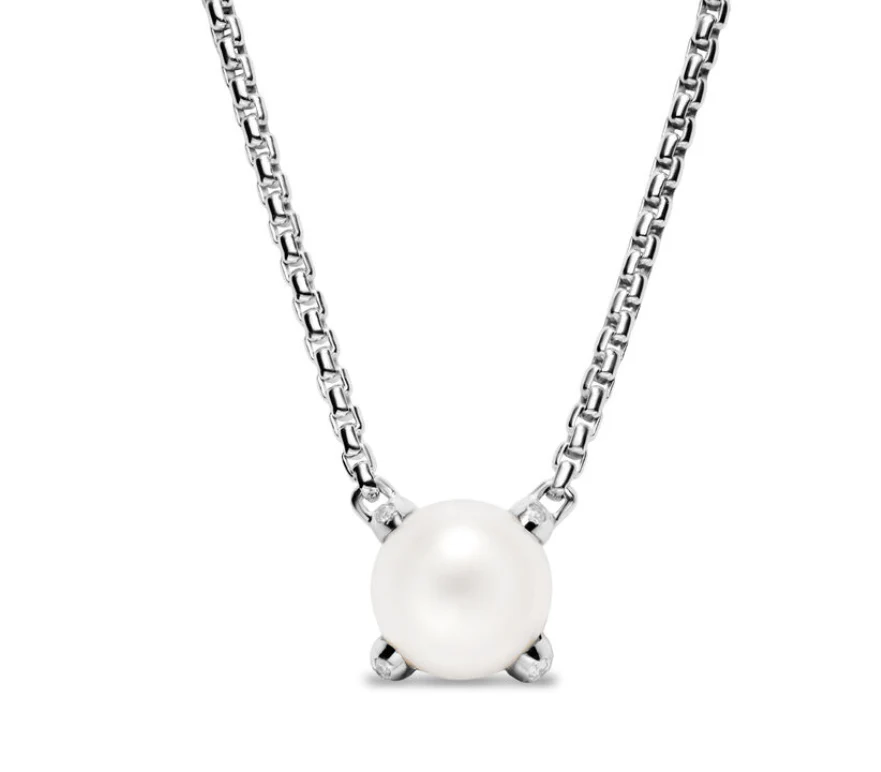 David Yurman Pearl Classics Necklace In Sterling Silver With Diamonds, 6.5mm