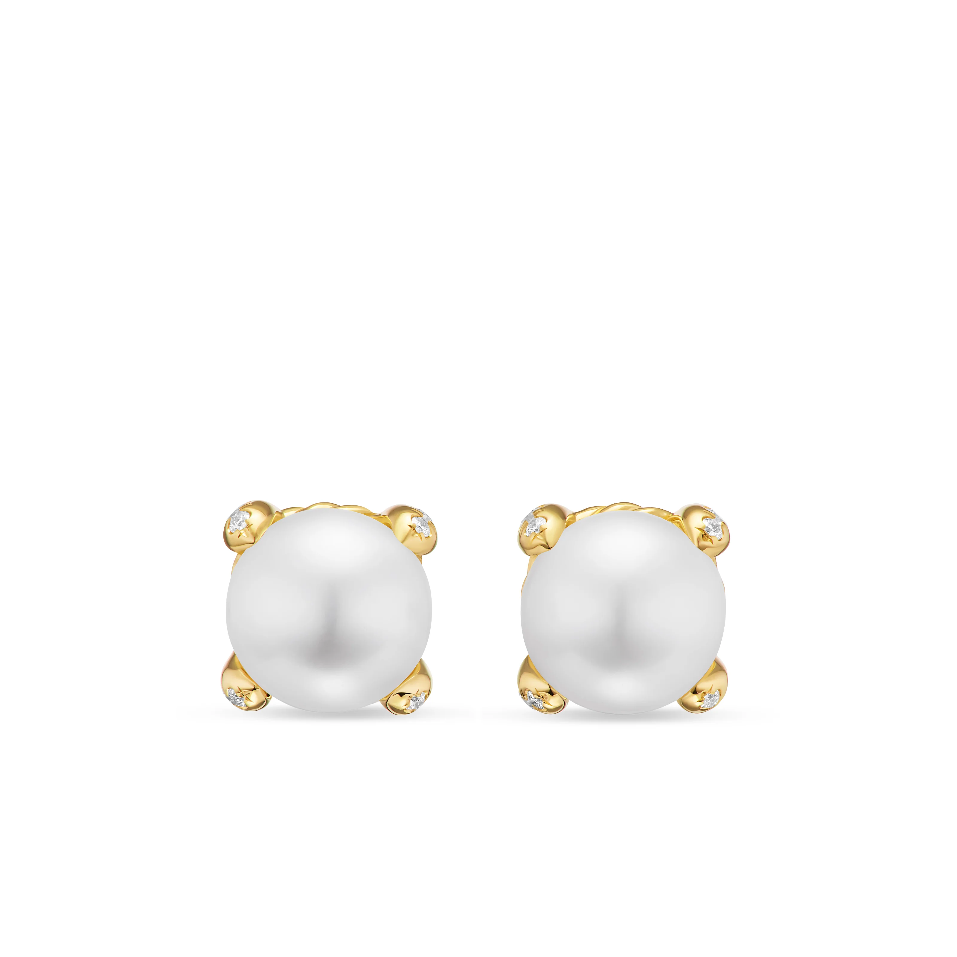 David Yurman Pearl Classics Stud Earrings In 18k Yellow Gold And Diamonds, 6.6mm - Image 2