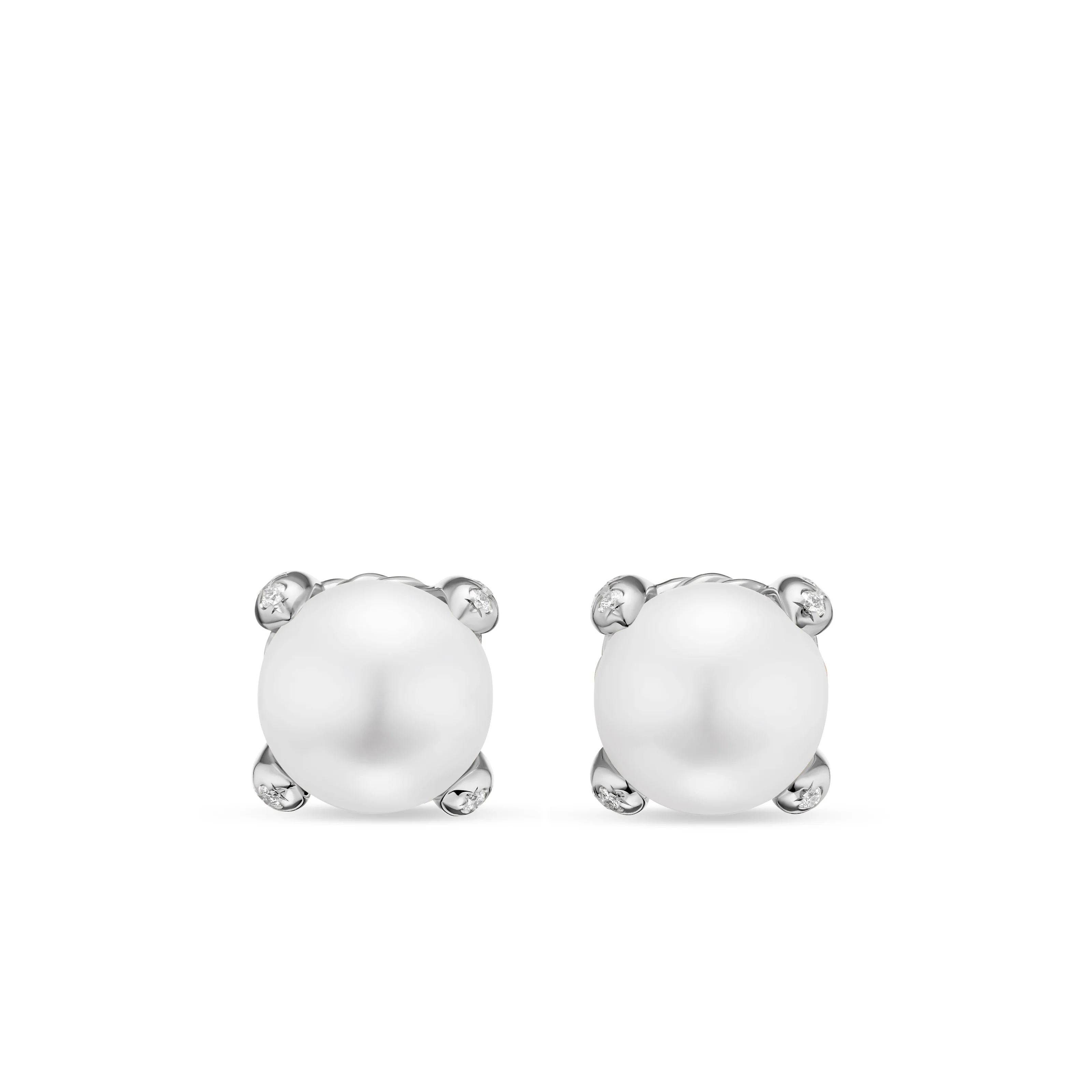 David Yurman Pearl Classics Stud Earrings In Sterling Silver And Diamonds, 6.6mm - Image 2