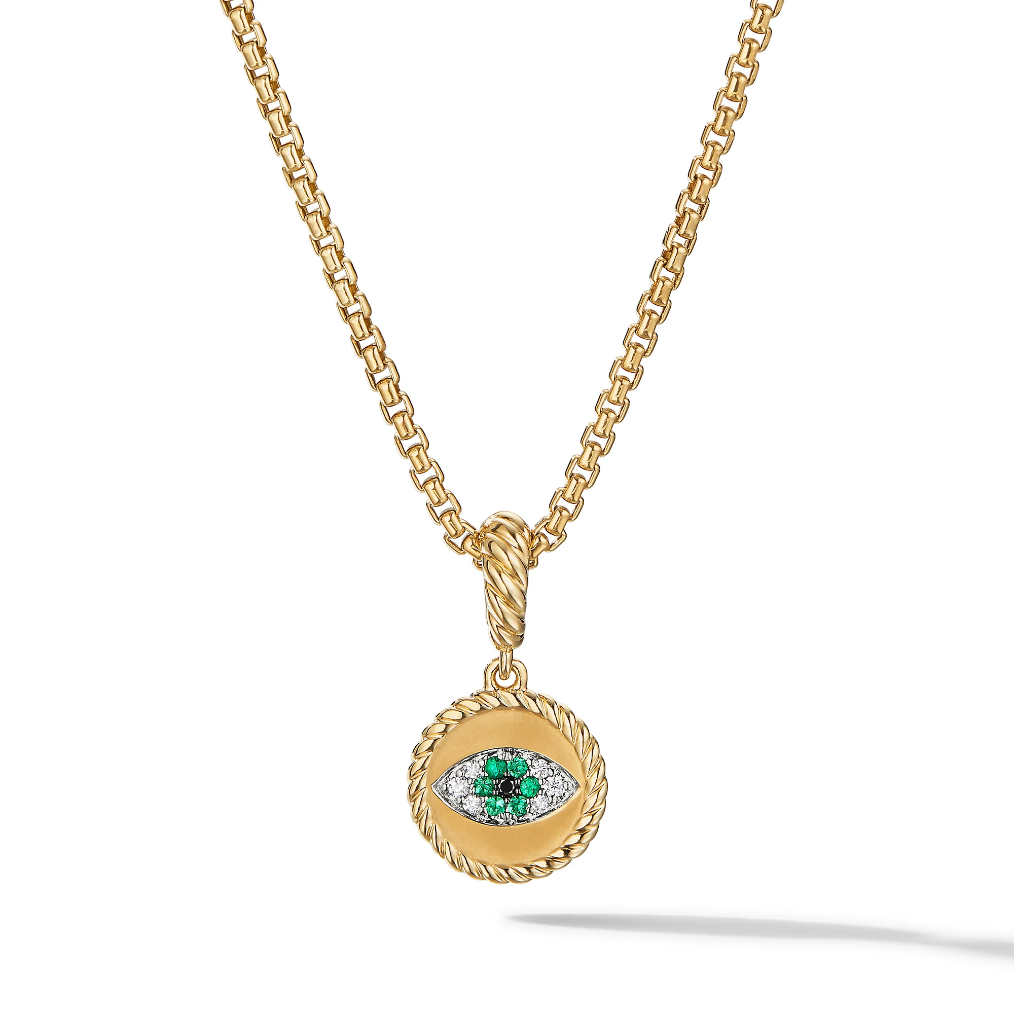 David Yurman Evil Eye Amulet In 18k Yellow Gold With Pavé Emeralds And Diamonds, 18.8mm