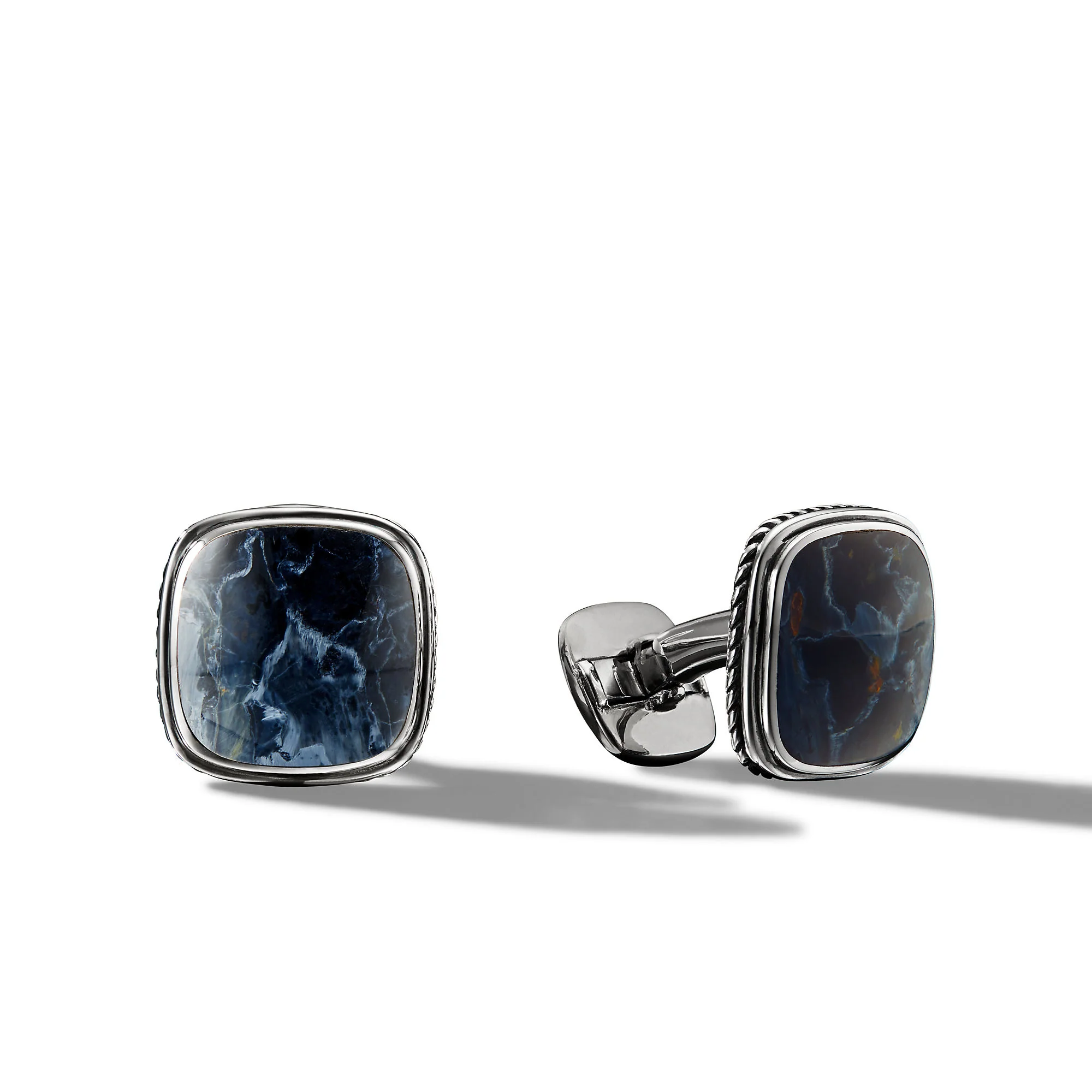 David Yurman 18x18 Mm Exotic Stone Cufflinks In Sterling Silver With Cabochon Pietersite