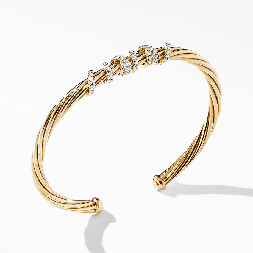 David Yurman Helena Center Station Bracelet In 18k Yellow Gold With Diamonds, 4mm