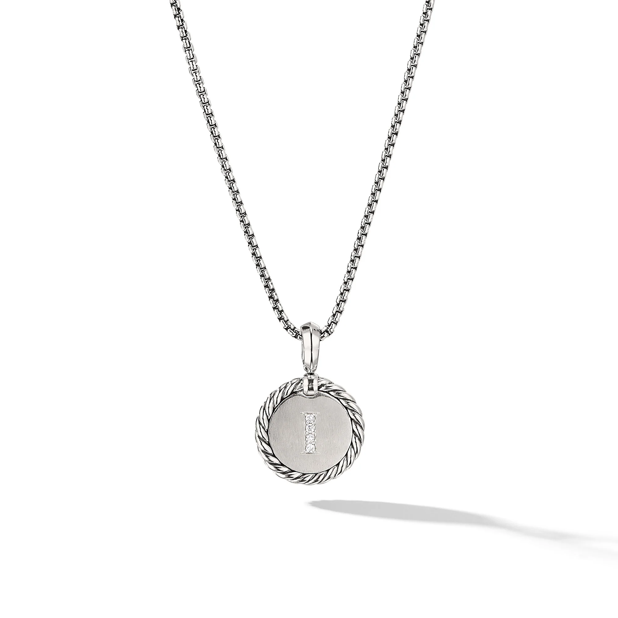 David Yurman Initial Charm Necklace In Sterling Silver With Diamond I