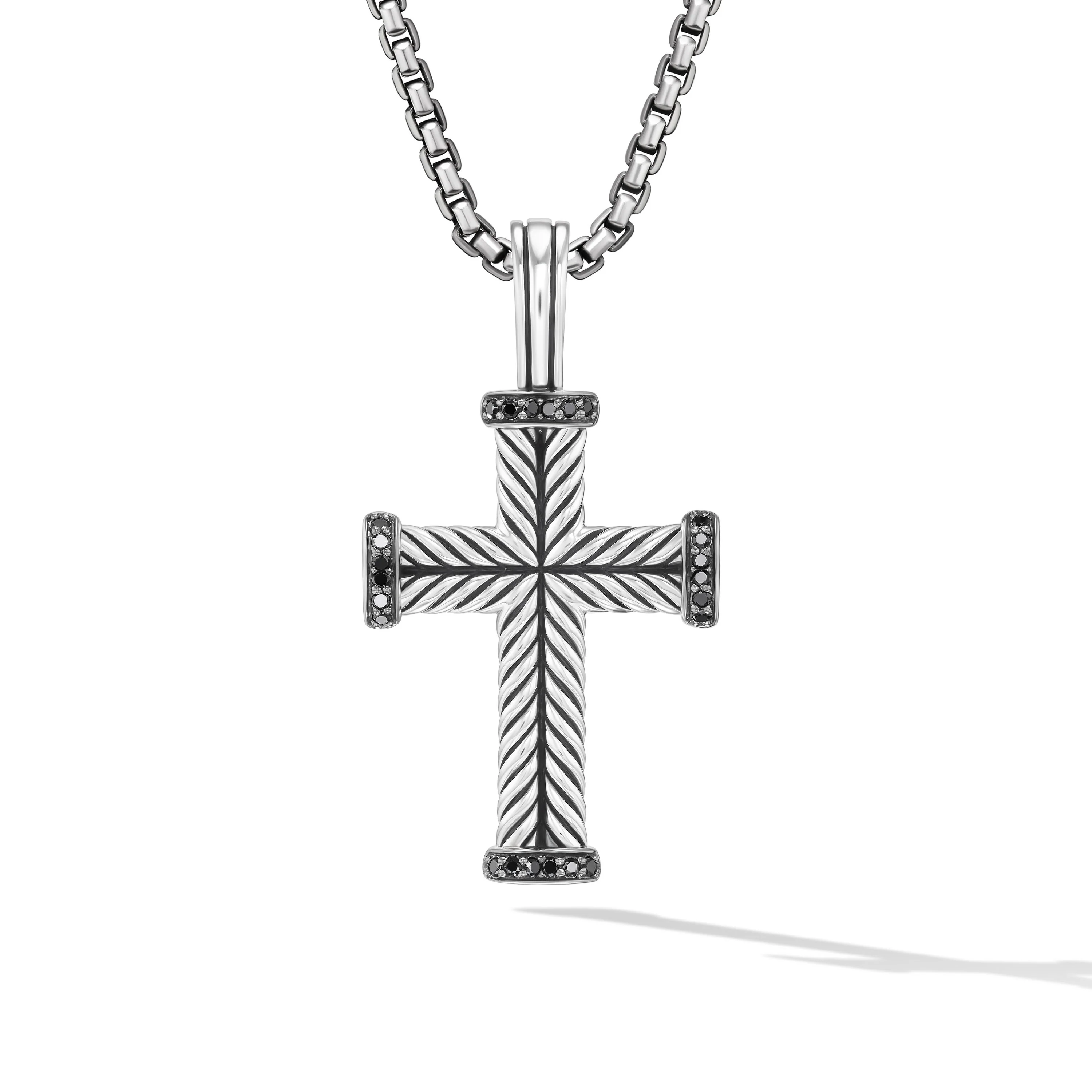 David Yurman Chevron Cross Pendant In Sterling Silver With Black Diamonds, 33.5mm - Image 2
