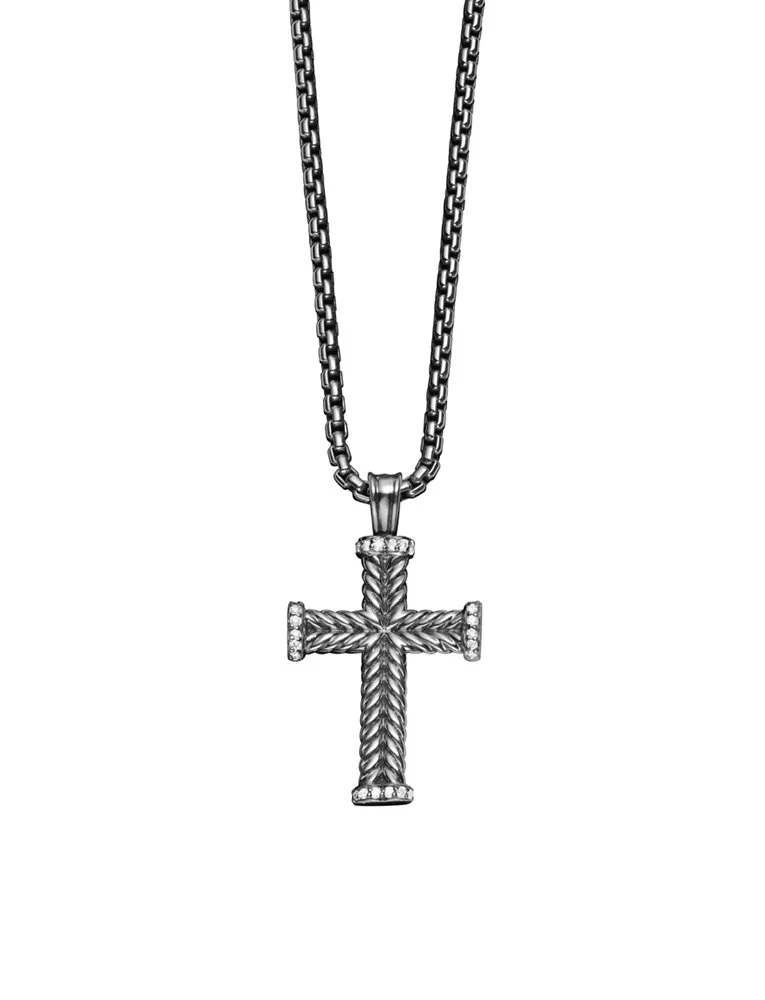 David Yurman Large Chevron Cross Enhancer In Sterling Silver With Diamonds - Image 2
