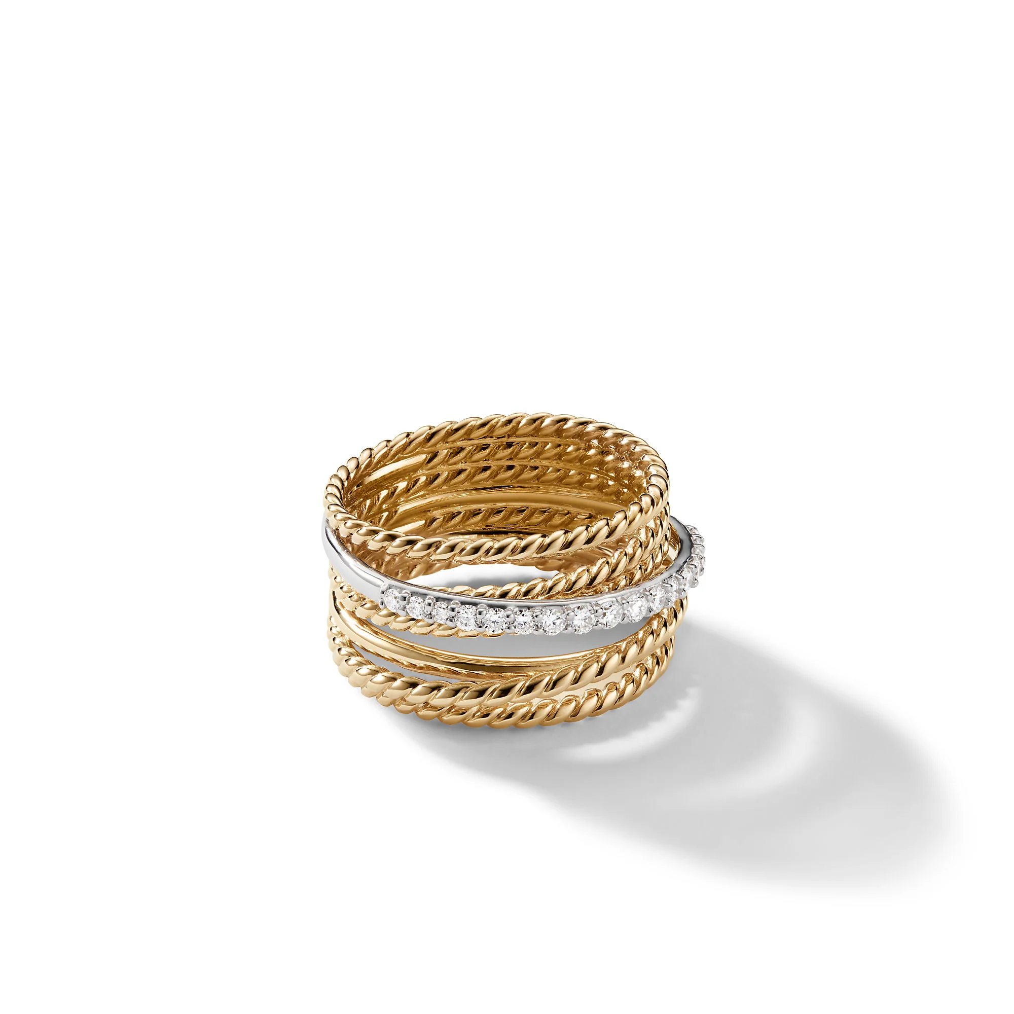 David Yurman Crossover Ring In 18k Yellow Gold With Diamonds, 12mm