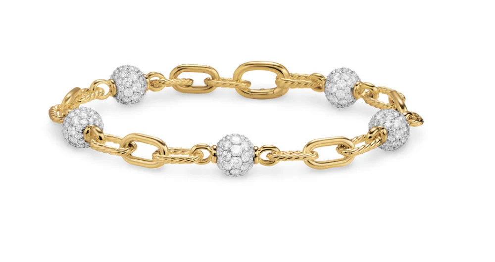 David Yurman Madison® Pavé Bead Chain Bracelet In 18k Yellow Gold With Diamonds, 6mm - Image 2