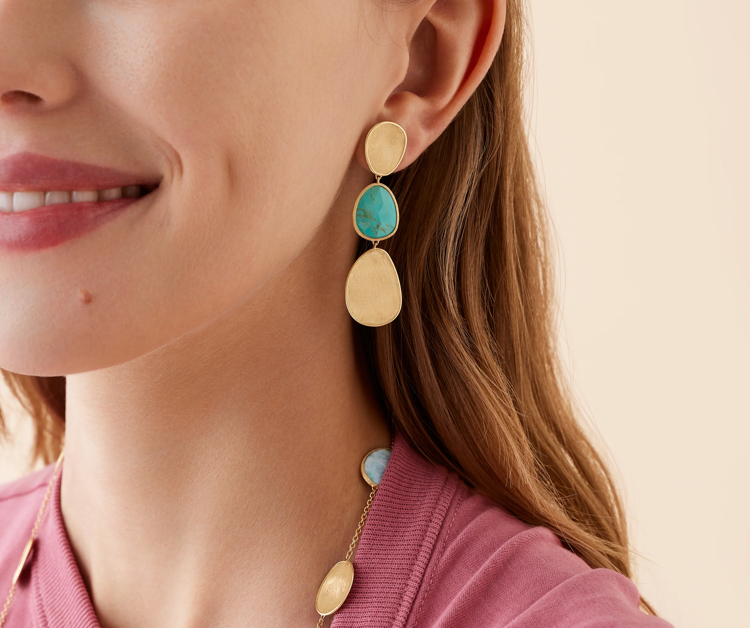 Marco Bicego 18k Yellow Gold And Turquoise Lunaria Drop Earring - Image 3