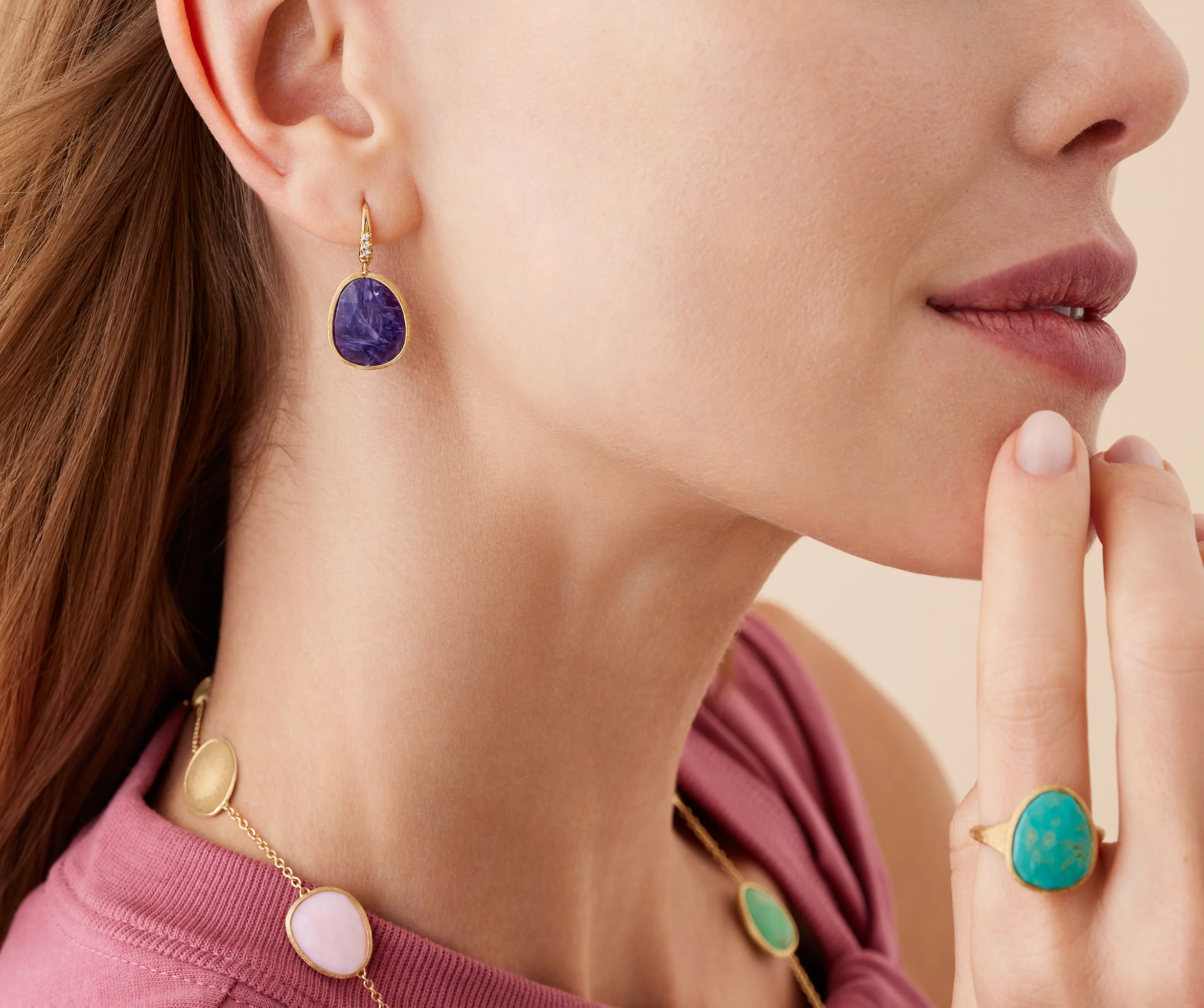 Marco Bicego 18k Yellow Gold, Charoite, And Diamond Lunaria Earring - Image 3