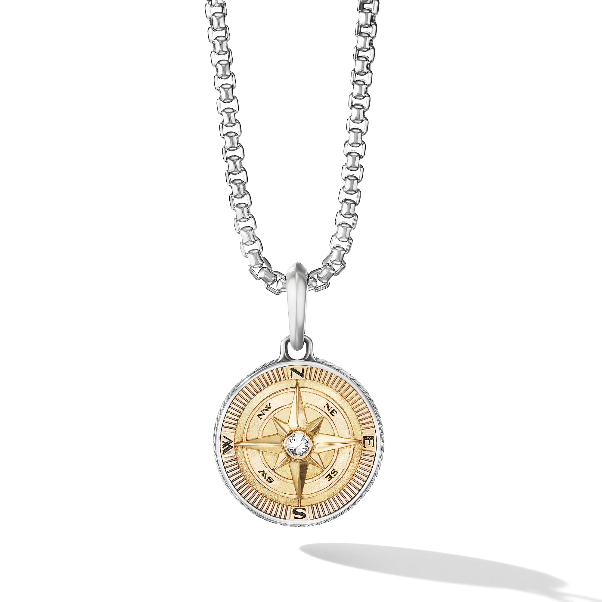 David Yurman Maritime® Compass Amulet In Sterling Silver With 18k Yellow Gold And Center Diamond, 29.5mm