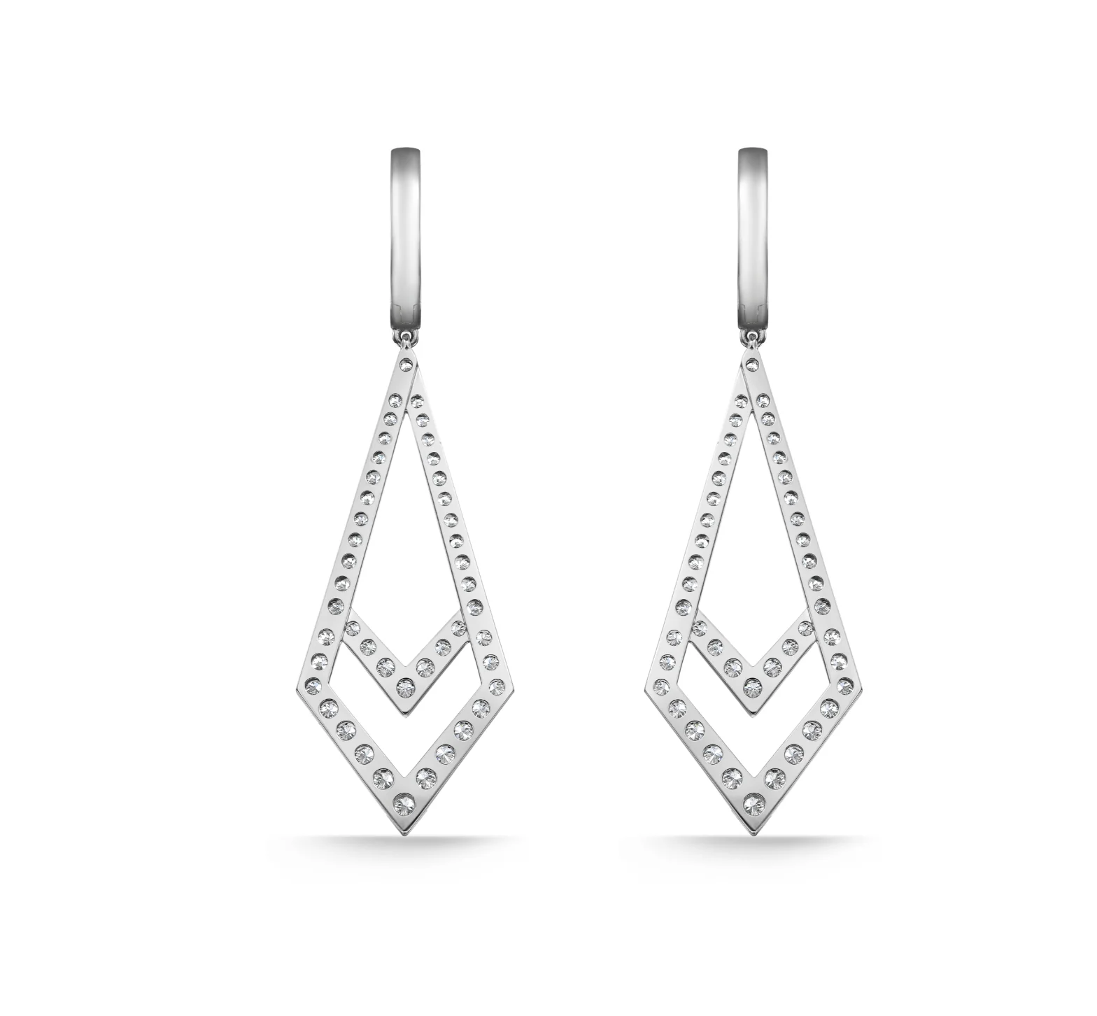 Memoire 18k White Gold Kite Diamond Drop Earrings - Image 2