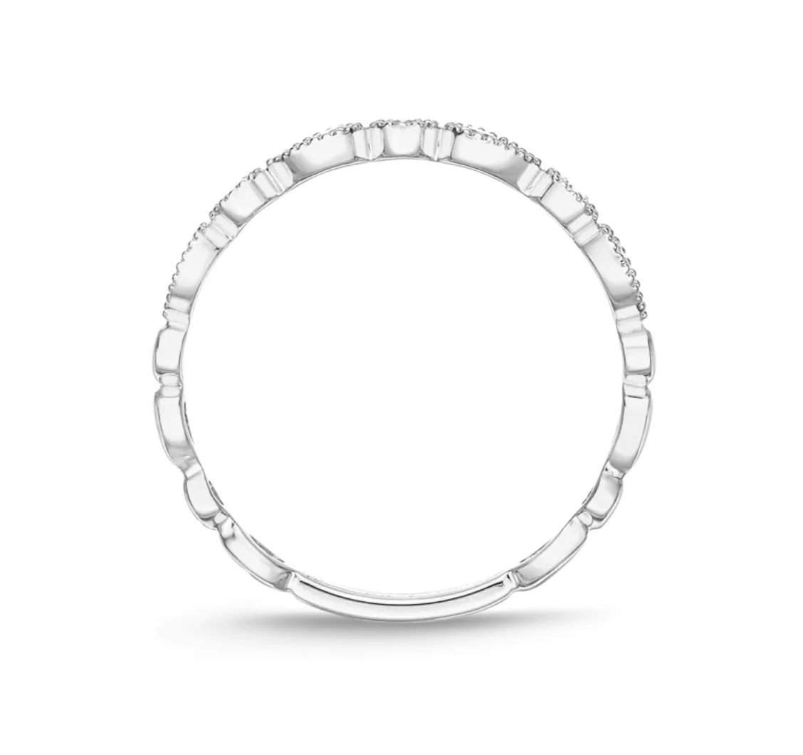 Memoire 18k White Gold Vintage Pear & Round Diamond Band - Image 2