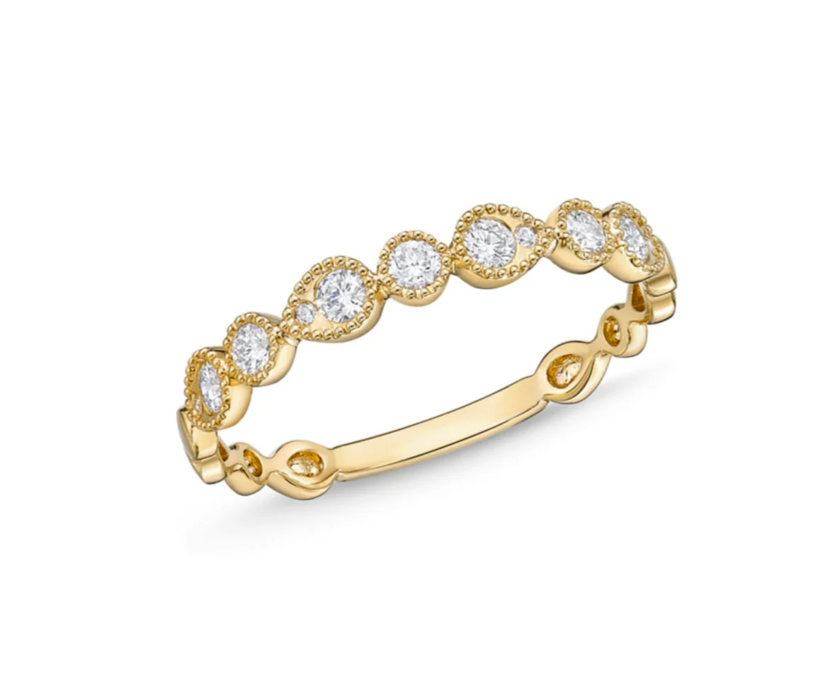 Memoire 18k Yellow Gold Vintage Pear And Round Band - Image 3