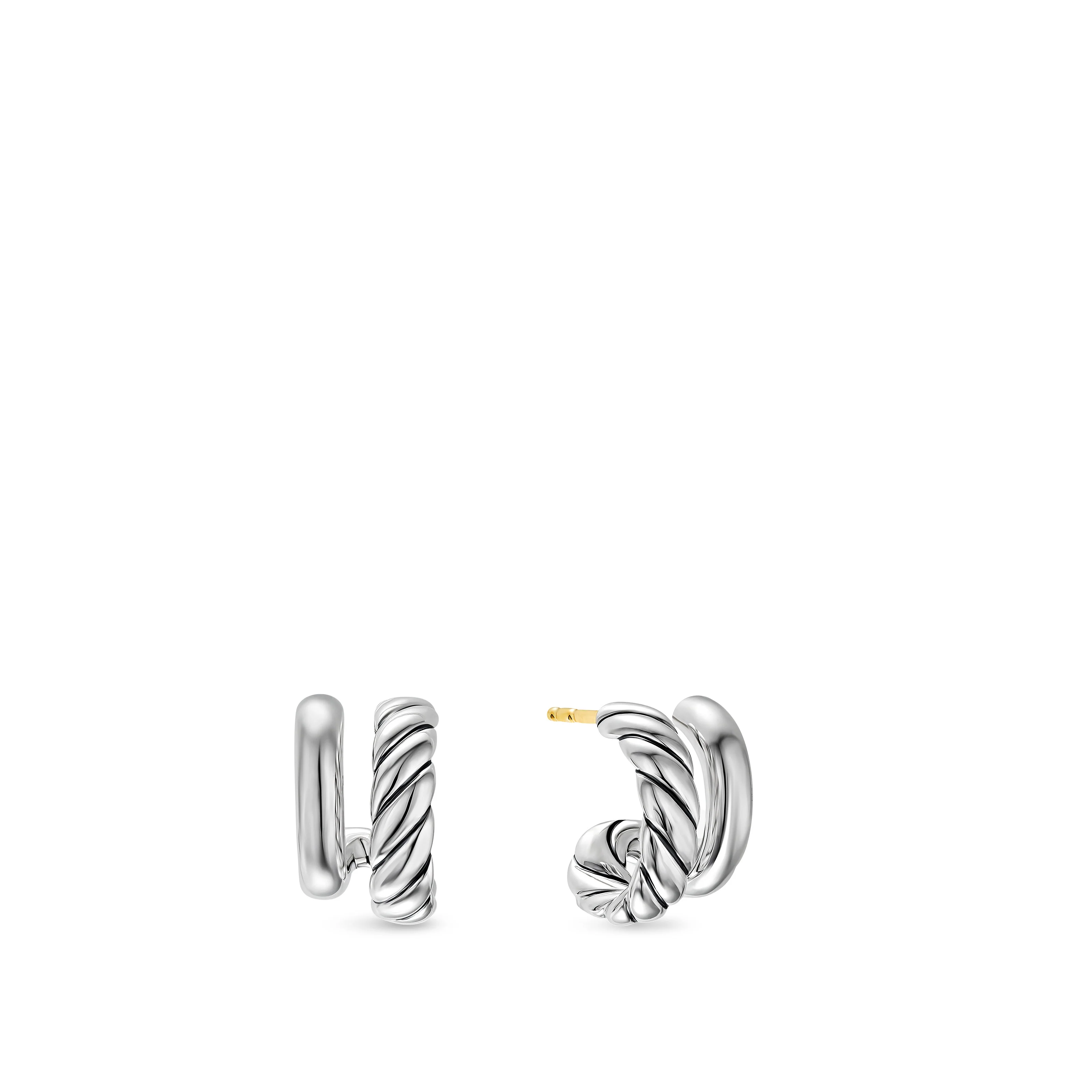 David Yurman Mercer® Double Hoop Huggie Earrings In Sterling Silver, 13.5mm - Image 2