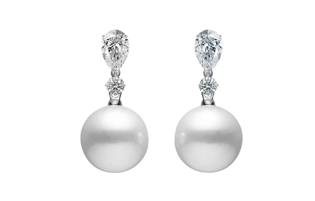 Mikimoto Platinum Pearl And Diamond Drop Earrings