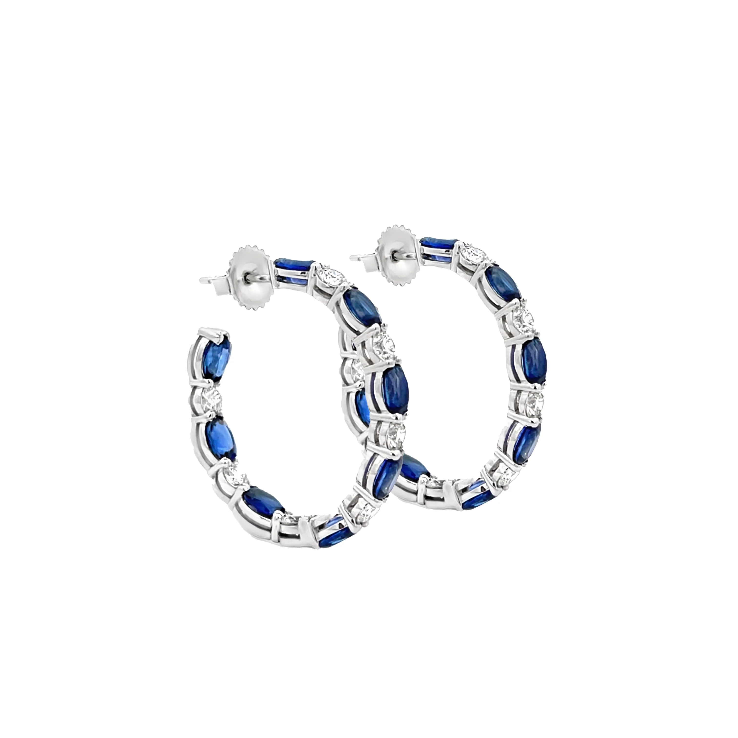 Norman Silverman 18k White Gold Sapphire & Diamond Hoop Earrings - Image 2