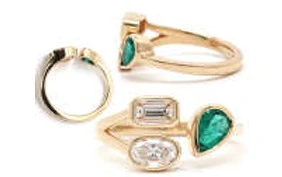 Norman Silverman 18k Yellow Gold Emerald & Diamond Bypass Ring